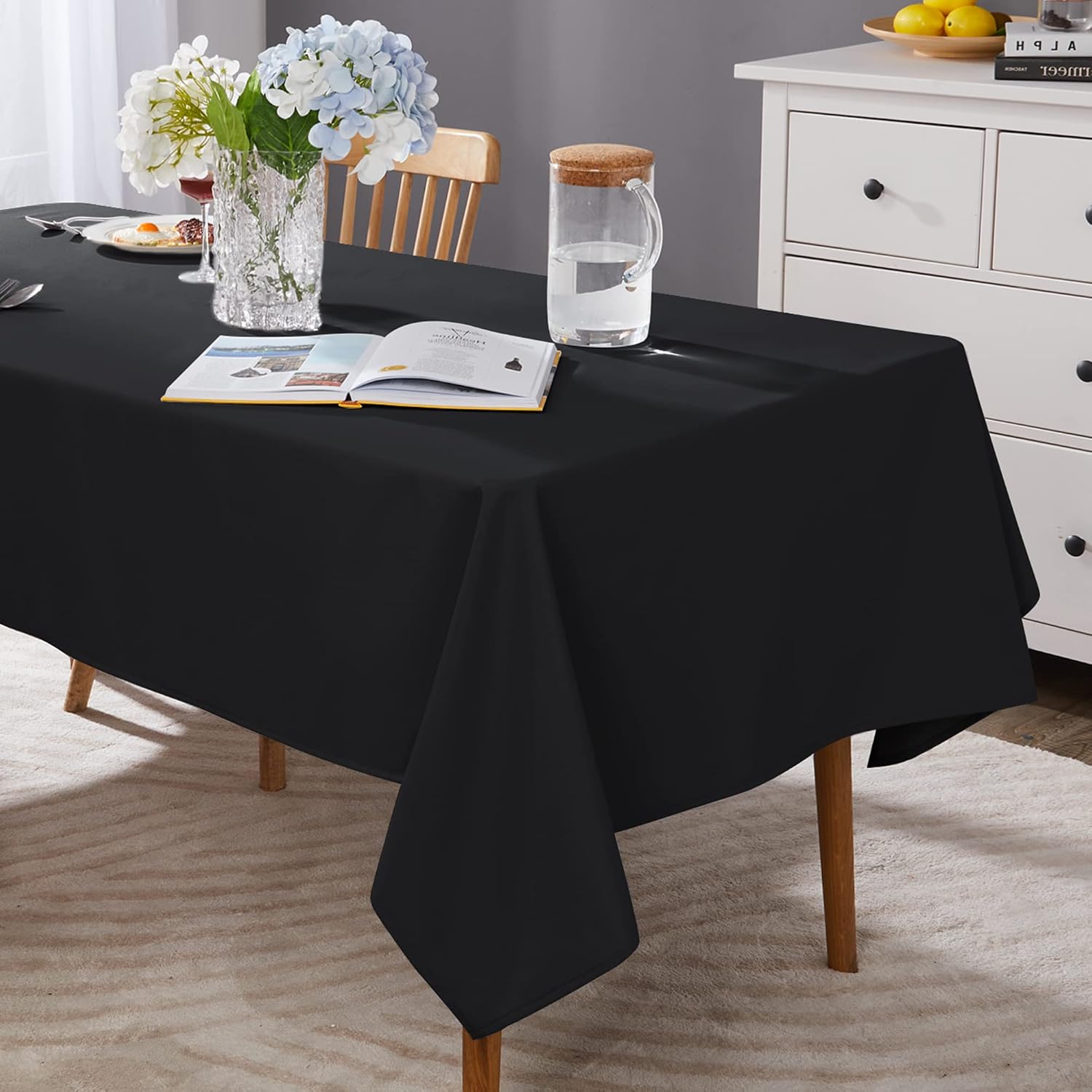 Detalle de Deconovo Tovaglia Impermeabile Oxford 130x220 cm Nero – Protezione e stile per tavoli interni ed esterni