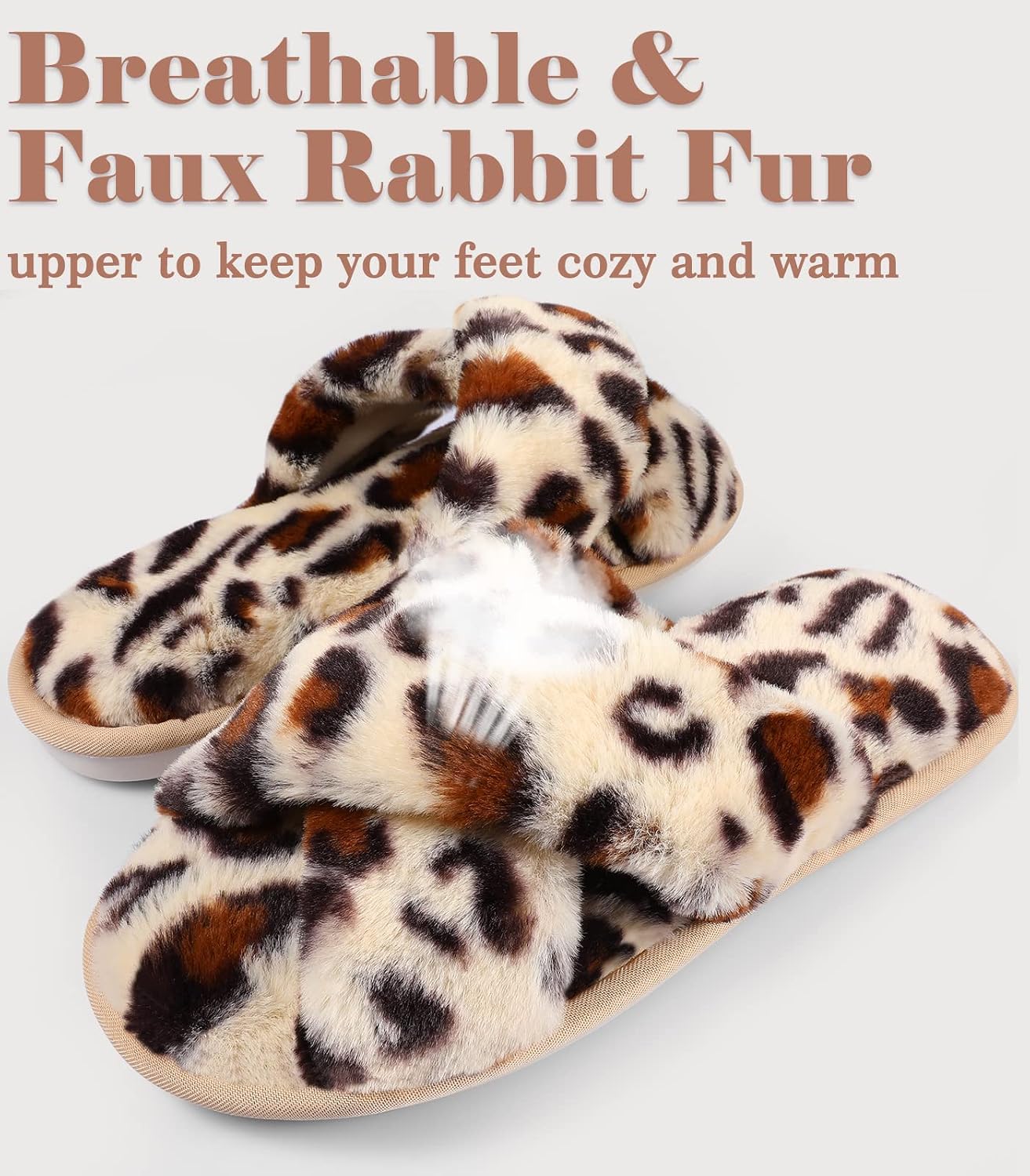 Detalle de Ankis Memory Foam Fluffy Slppers for Women – Open Toe Cross Band Slippers with Faux Fur