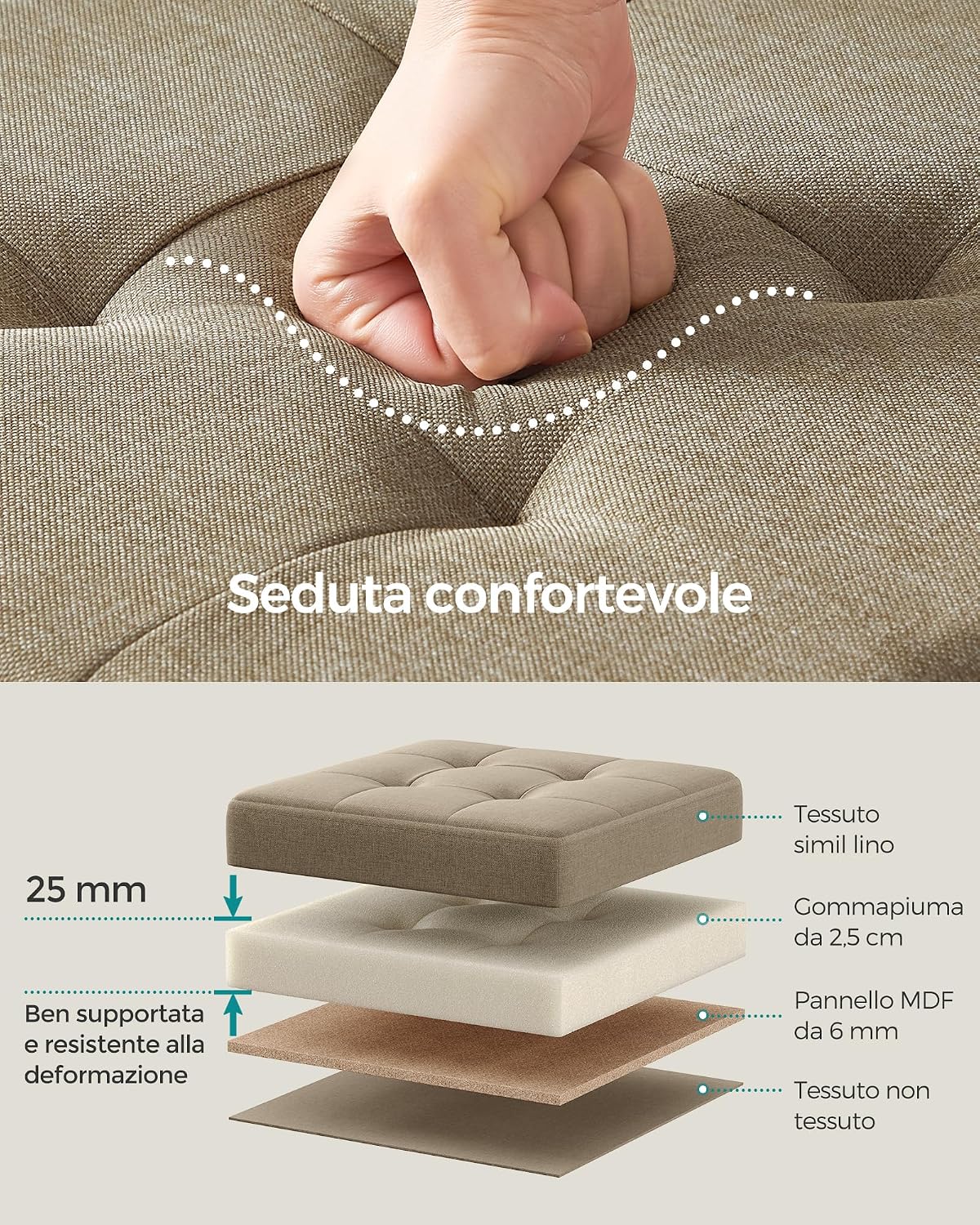 Detalle de SONGMICS pouf contenitore pieghevole da 38 cm con panca e poggiapiedi LSF027K01