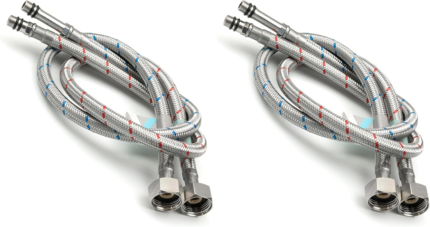 Thumbnail 6 de Pair M10 x 600mm Flexible Tap Connector – Braided Hose
