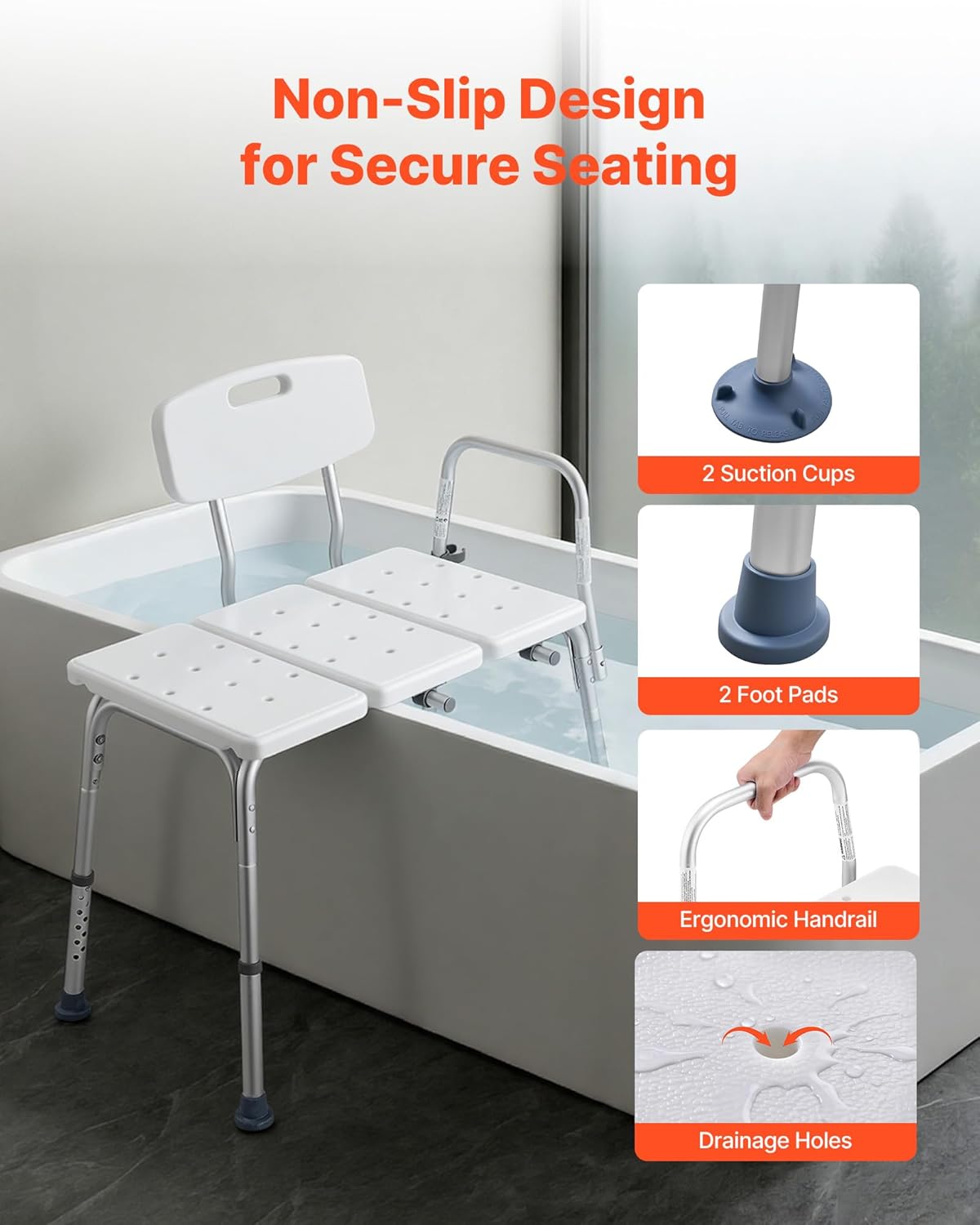 Thumbnail 3 de VEVOR Banc de transfert baignoire avec siège et accoudoirs – Hauteur réglable, capacité 180 kg