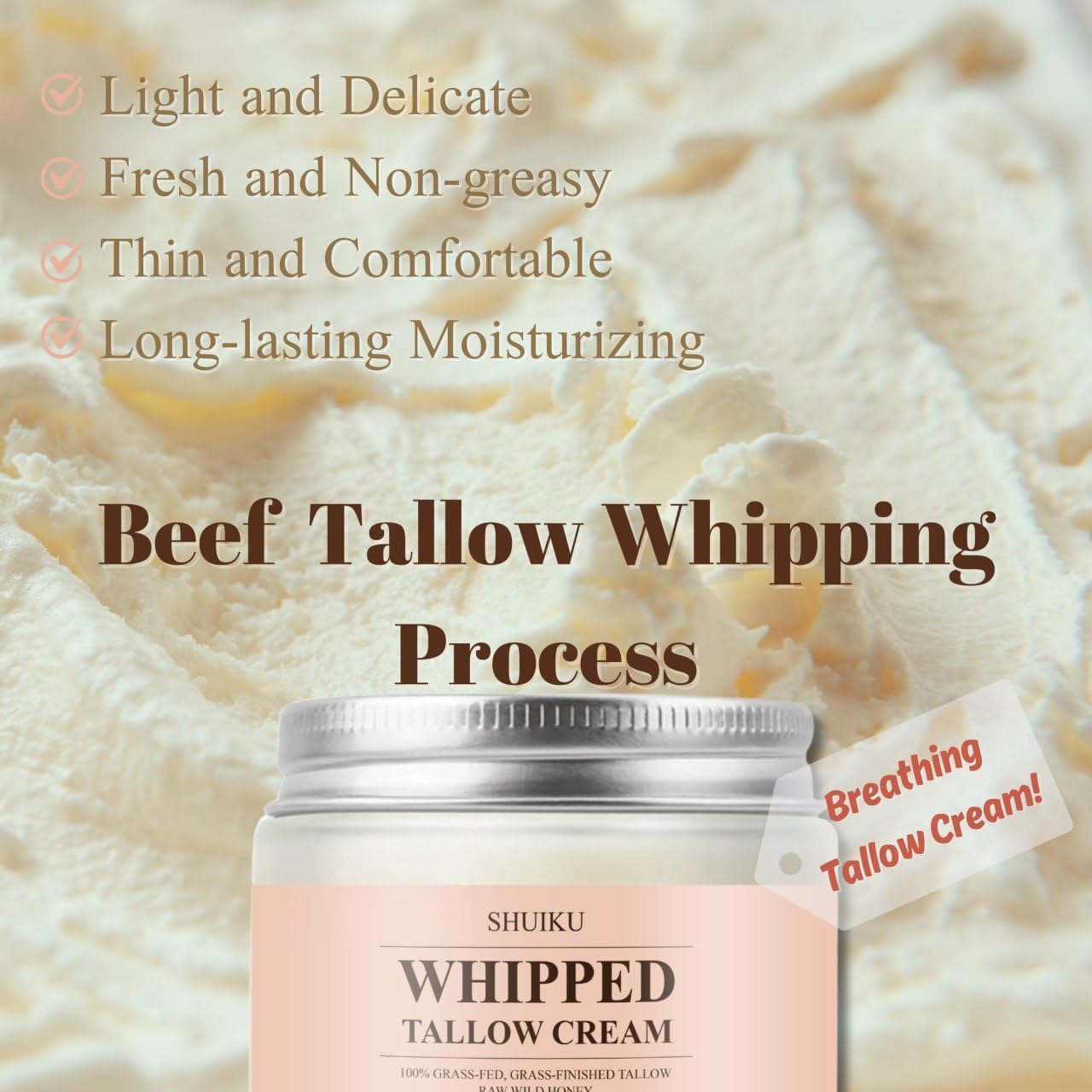 Detalle de Grass-Fed Beef Tallow and Honey Balm Moisturizer for Face, Body & Hands