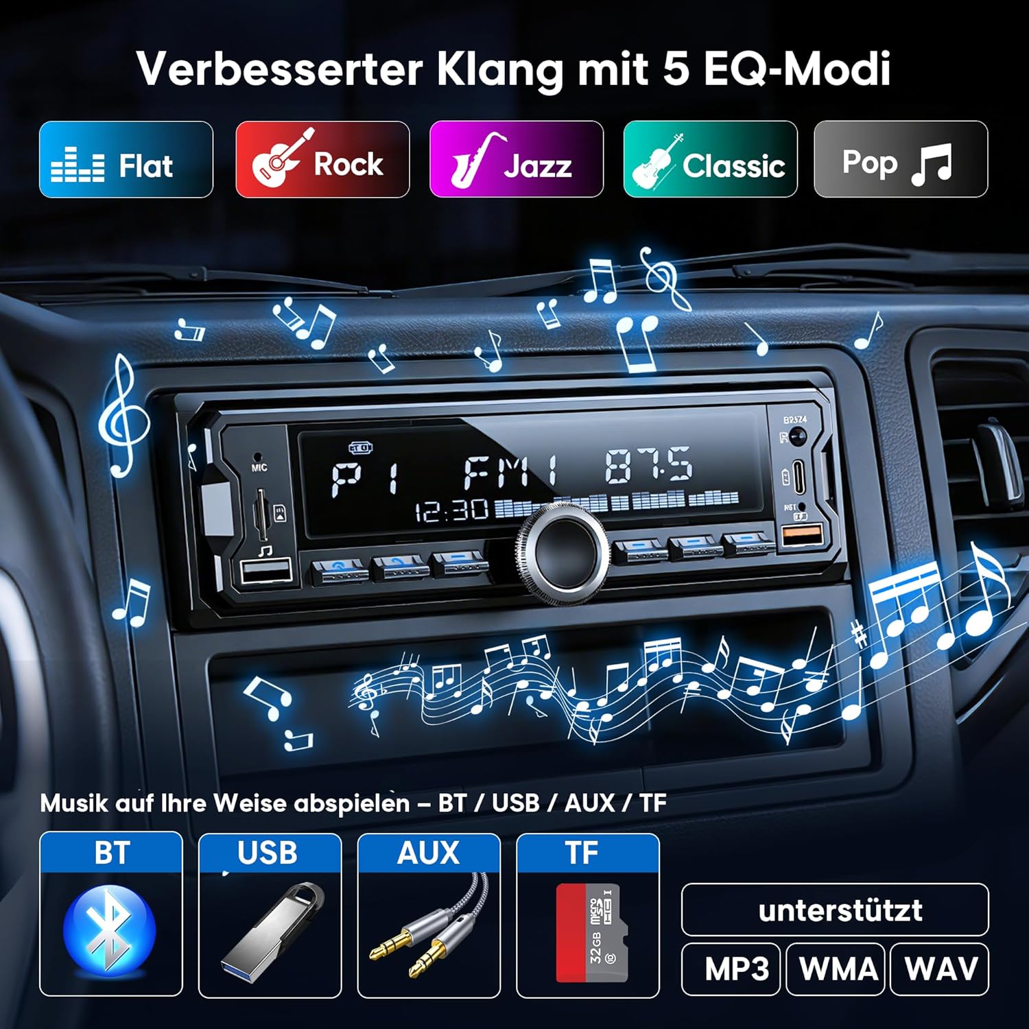 Thumbnail 5 de CENXINY 1-DIN Autoradio DAB/DAB+ mit Bluetooth, FM/AM/RDS, 2x USB und Fernbedienung