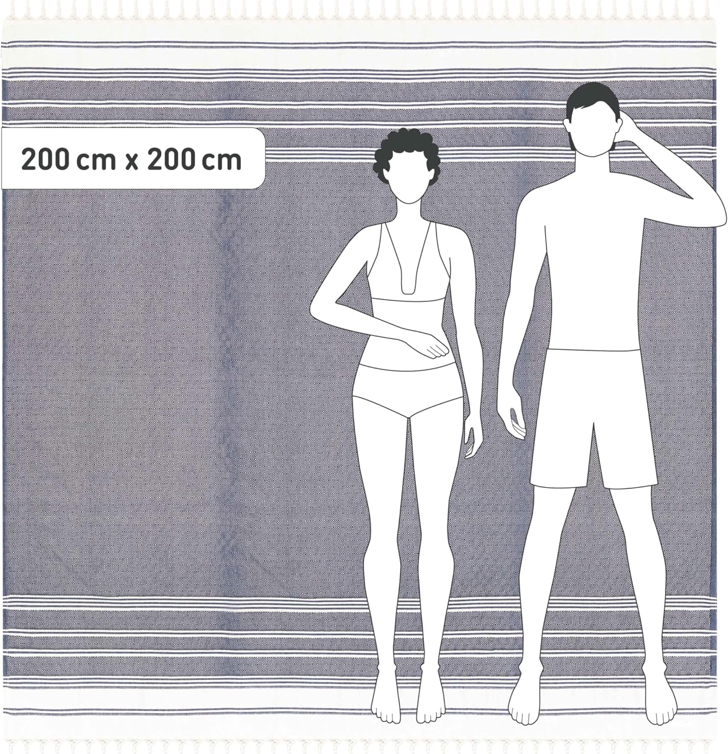 Thumbnail 3 de Fit-Flip Fouta 200x200cm coton 100% bleu marine