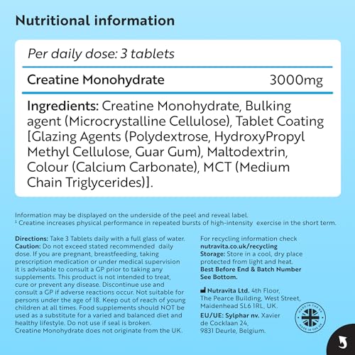 Thumbnail 8 de Nutravita Creatine Monohydrate Tablets 3000mg – 300 Vegan Tablets