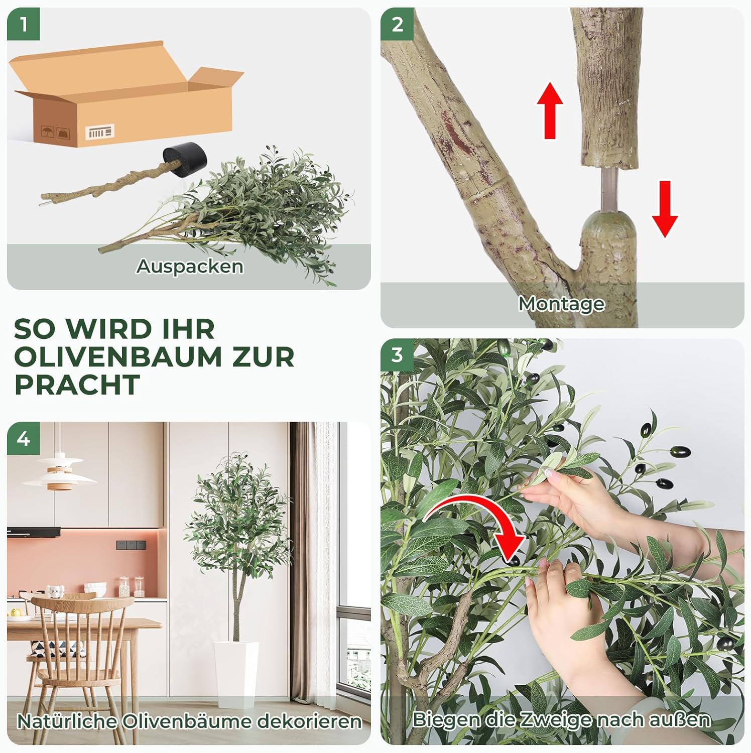 Detalle 2 de YOLEO Künstlicher Olivenbaum (Typ 2) – ca. 150 cm, Deko-Baum für Wohnzimmer, Büro & Schlafzimmer