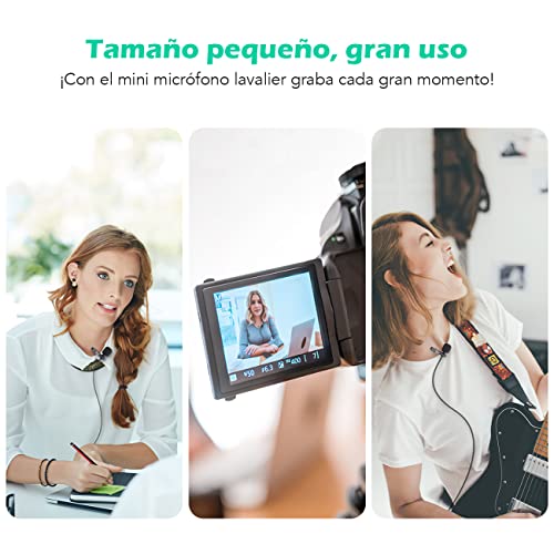Detalle 1 de AGPTEK Z02C micrófono de solapa con parabrisas, cable de 2 m y 3 adaptadores
