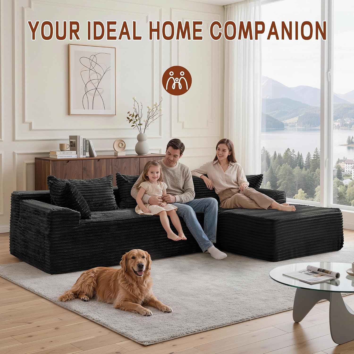 Thumbnail 4 de Korser LSGY-2439BLACK-4 110-Inch Modular Sectional Sofa, Corduroy, Chaise