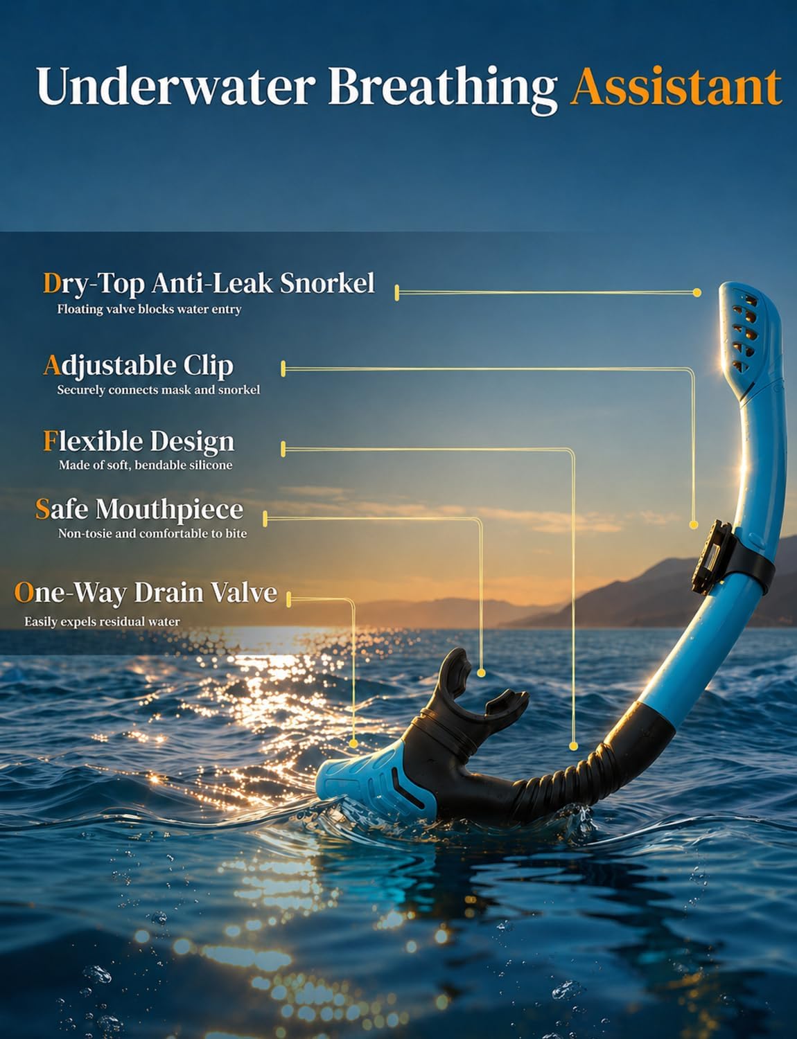 Detalle de Vogista Dry Top Snorkel Set Adults — 5-in-1 Snorkelling Gear for Beginners to Enthusiasts
