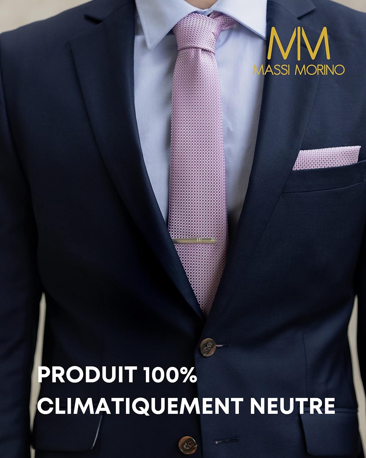 Detalle de Coffret cravate homme Massi Morino Morino 5-en-1 (cravate, mouchoirs, boutons de manchette et pince à cravate)