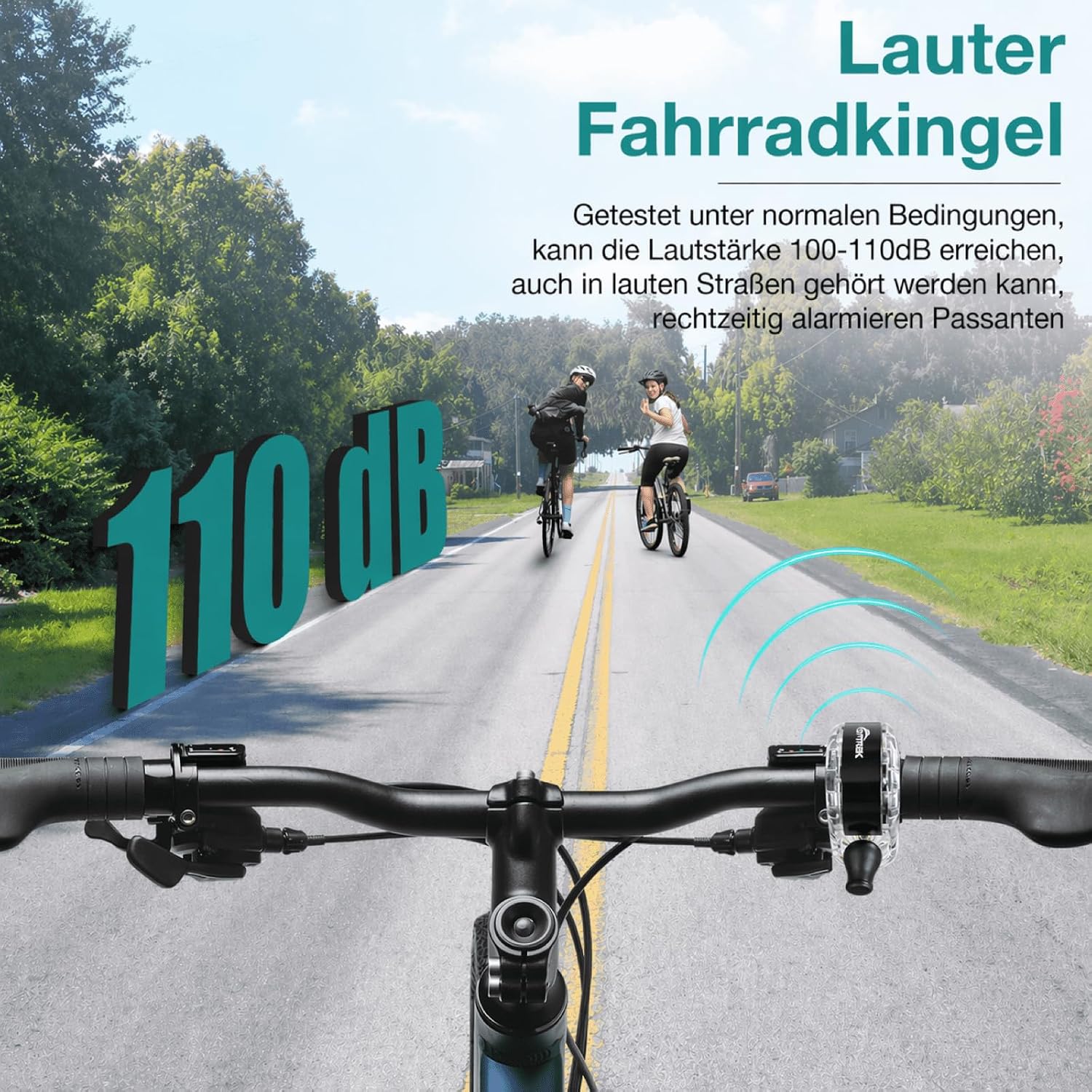 Detalle de Toptrek Fahrradklingel Mountainbike – kompakt, 100–110 dB, universal 22,2–31,8 mm Lenker