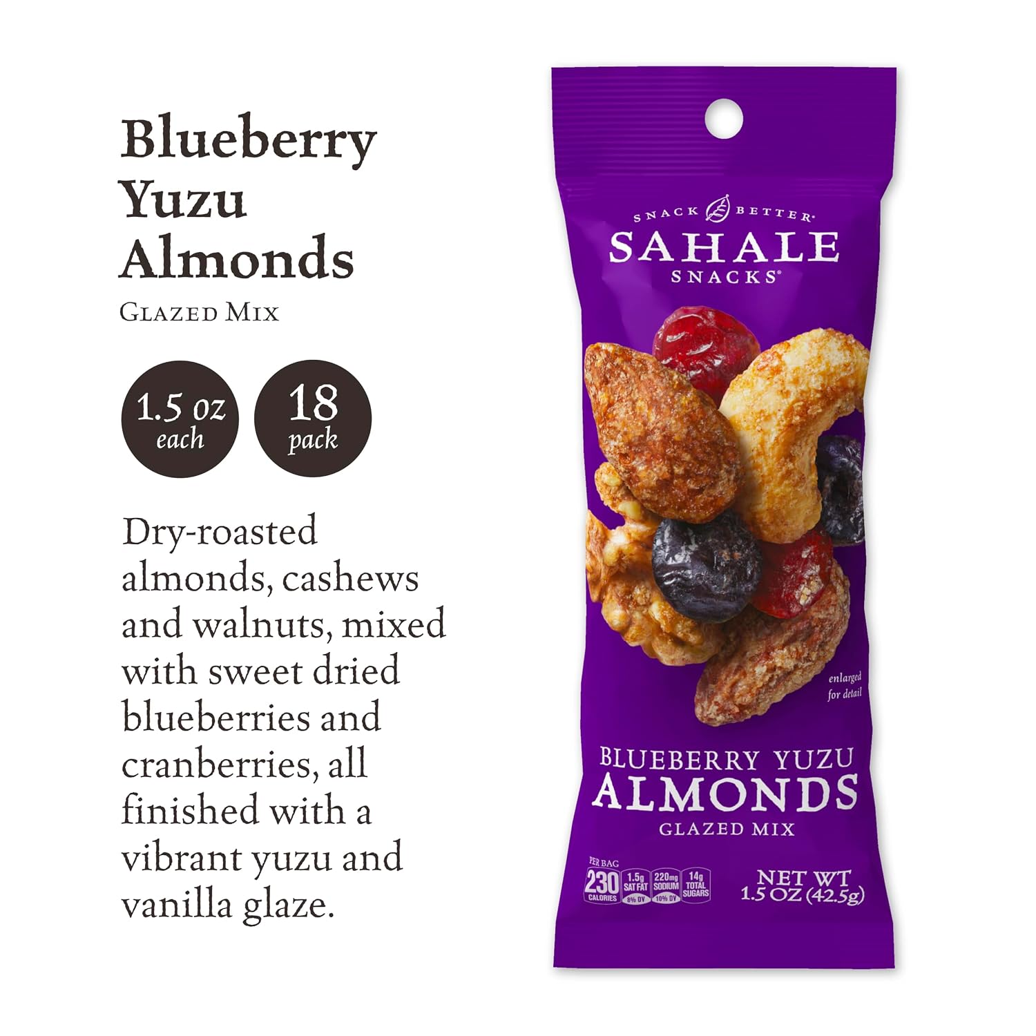 Detalle 2 de Sahale Snacks Blueberry Yuzu Glazed Mix, 1.5 oz, 18-Pack Nut Snack
