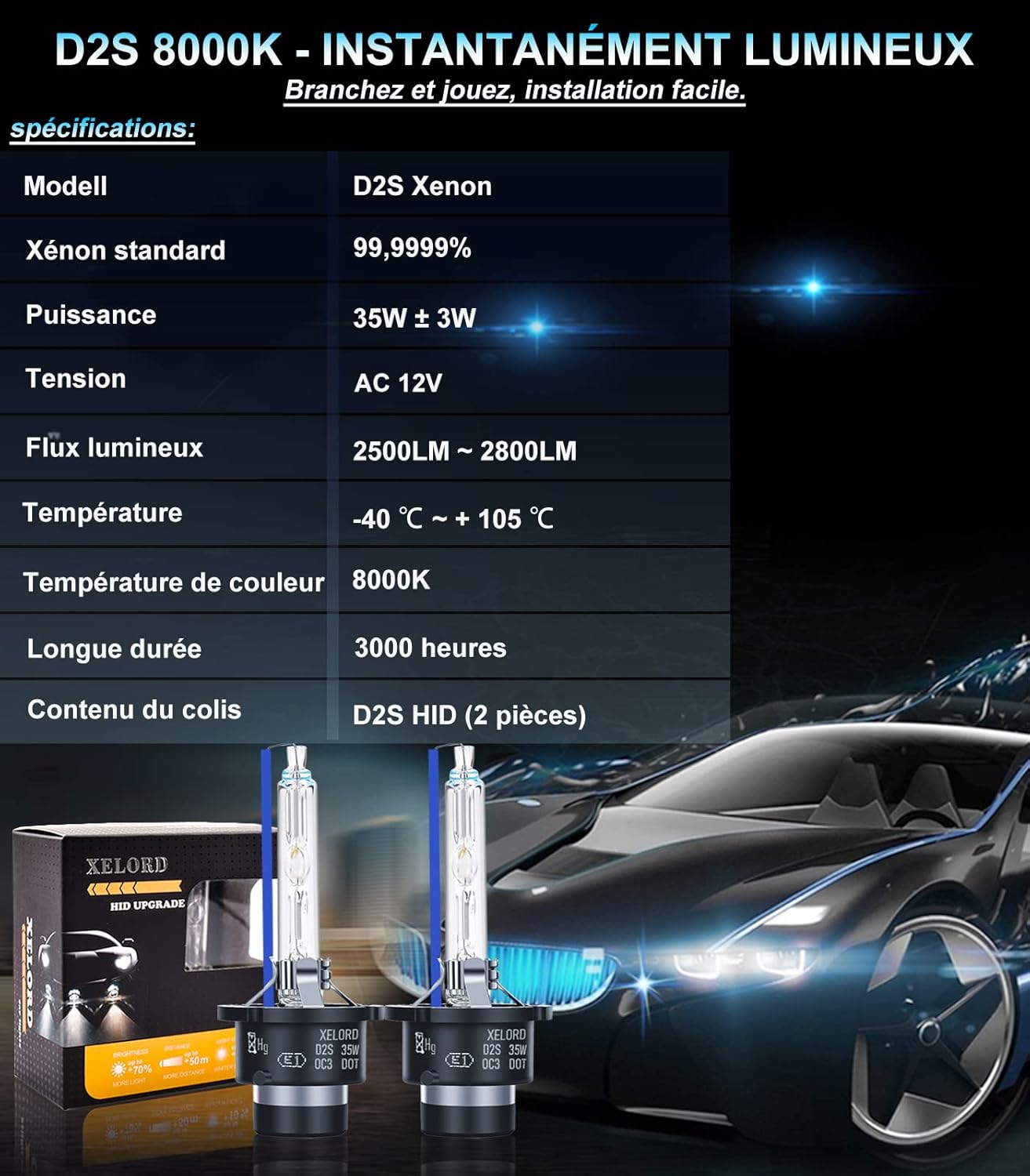 Thumbnail 5 de Lampadina HID XELORD D2S 8000K 35W (confezione da 2) bianco ad alta luminosità