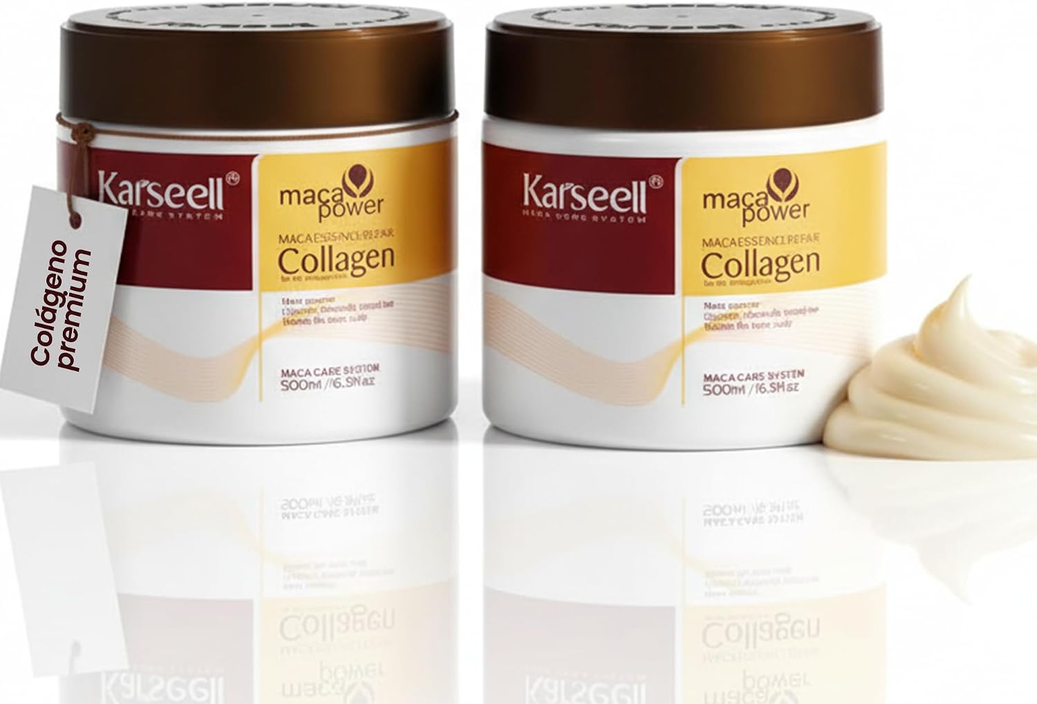 Detalle de Karseell MACA CARE SYSTEM Mascarilla capilar reparadora con colágeno, aceite de argán y 4% de aceite de coco (500 ml)