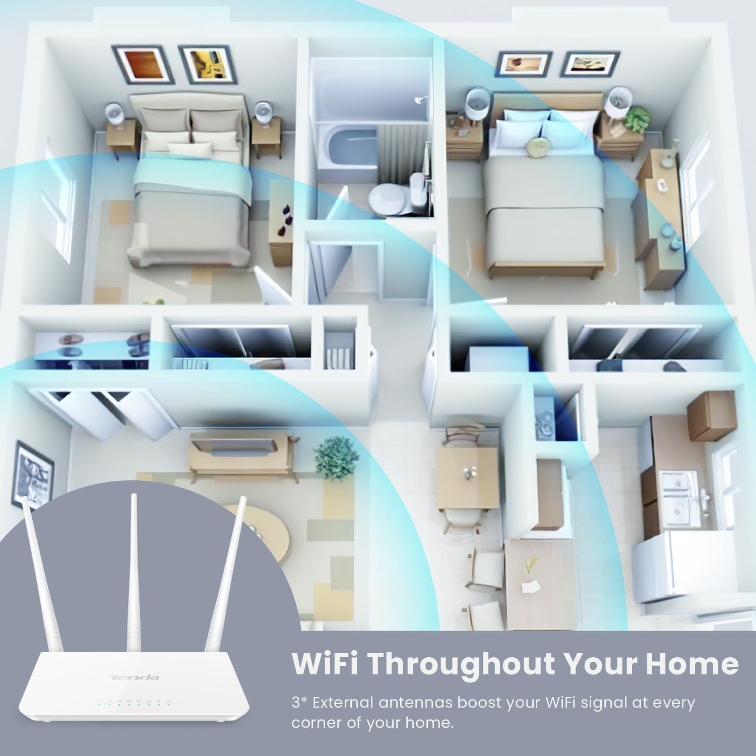Thumbnail 3 de Tenda F3 White Wireless Router (300 Mbps) with 3 External Antennas