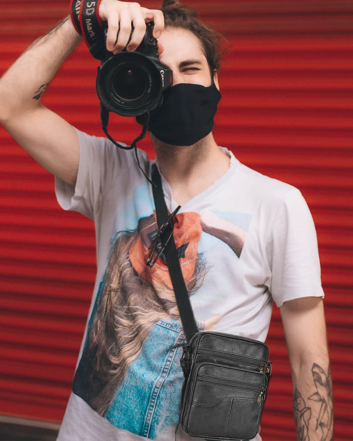 Thumbnail 5 de Realmark sac à bandoulière en cuir pour homme (petit sac messager, cuir véritable vintage)