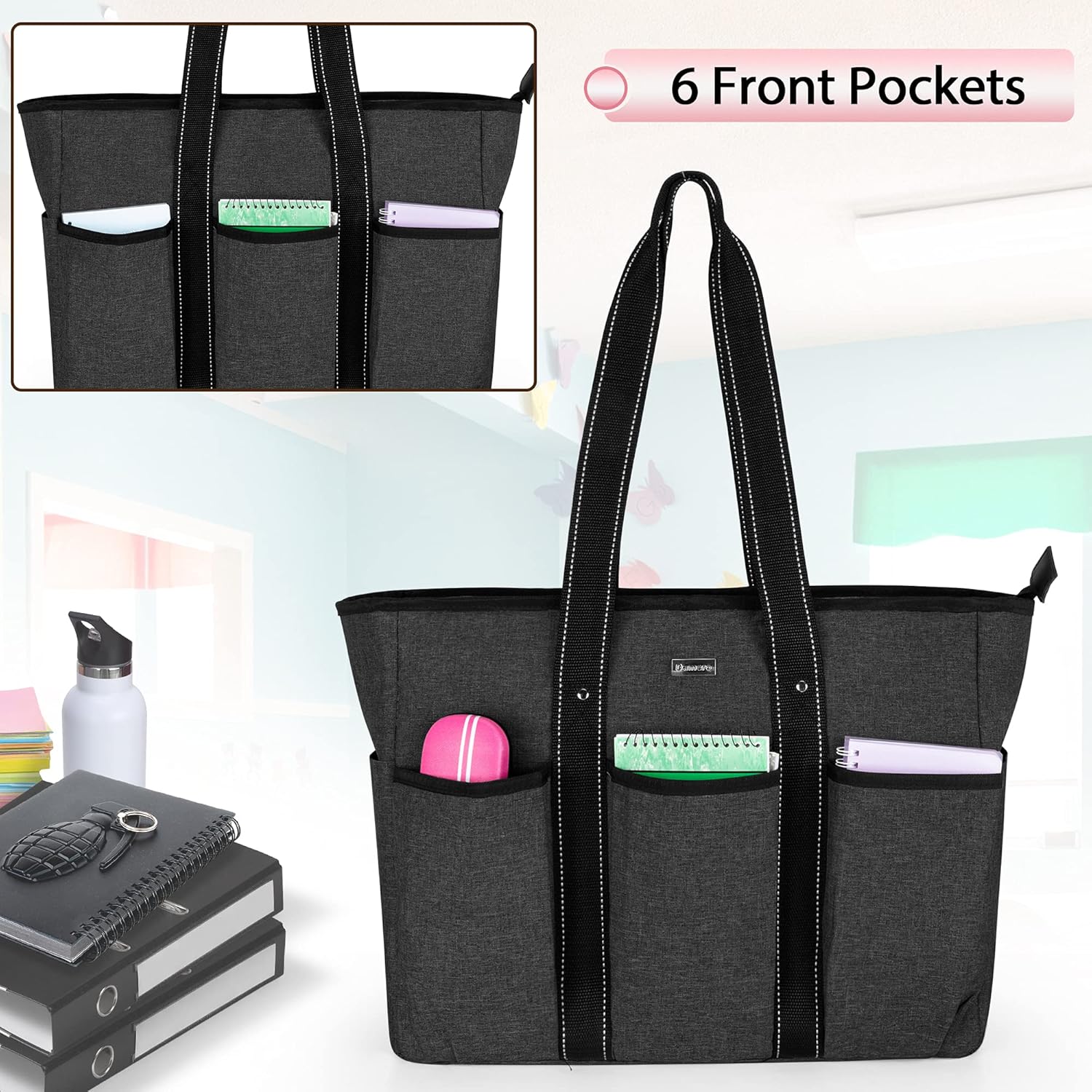 Detalle de Damero Teacher Bag with Felt Organiser Insert: A practical, spacious tote for work, study and travel