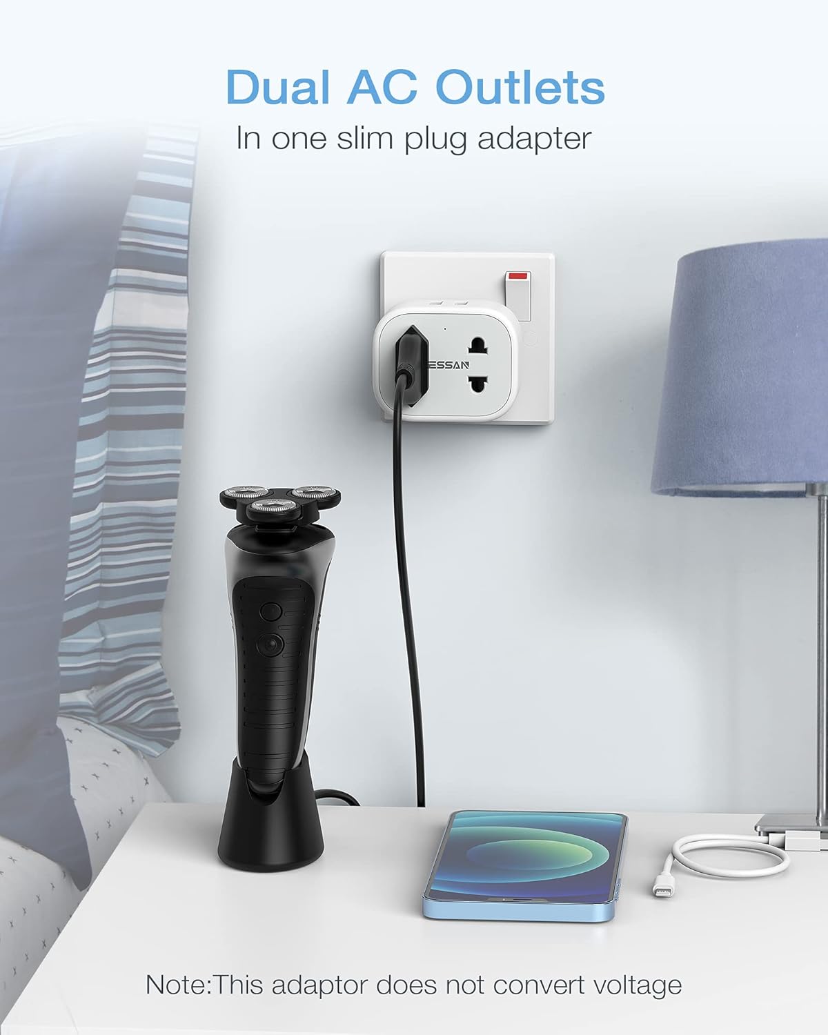 Detalle de TESSAN Double Shaver Plug Adaptor UK 2 USB