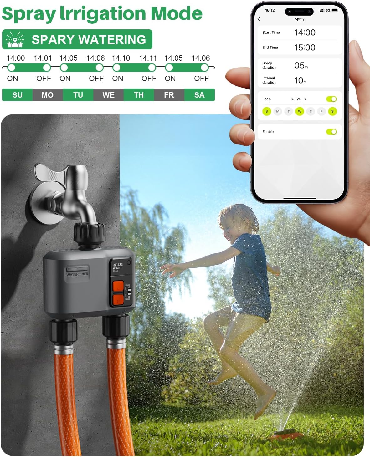Thumbnail 5 de JohGee Programmatore di irrigazione WiFi a 2 uscite con RF 300M – controllo intelligente per giardino