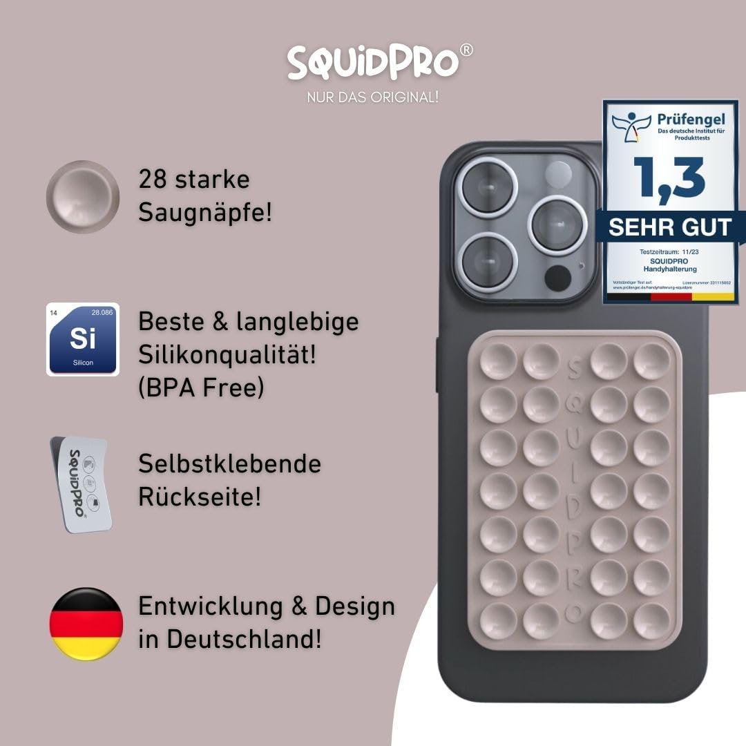 Thumbnail 1 de SQUIDPRO Silikon-Saugnapf Handyhalterung (beige) – selbstklebend für freihändiges Filmen & Selfies