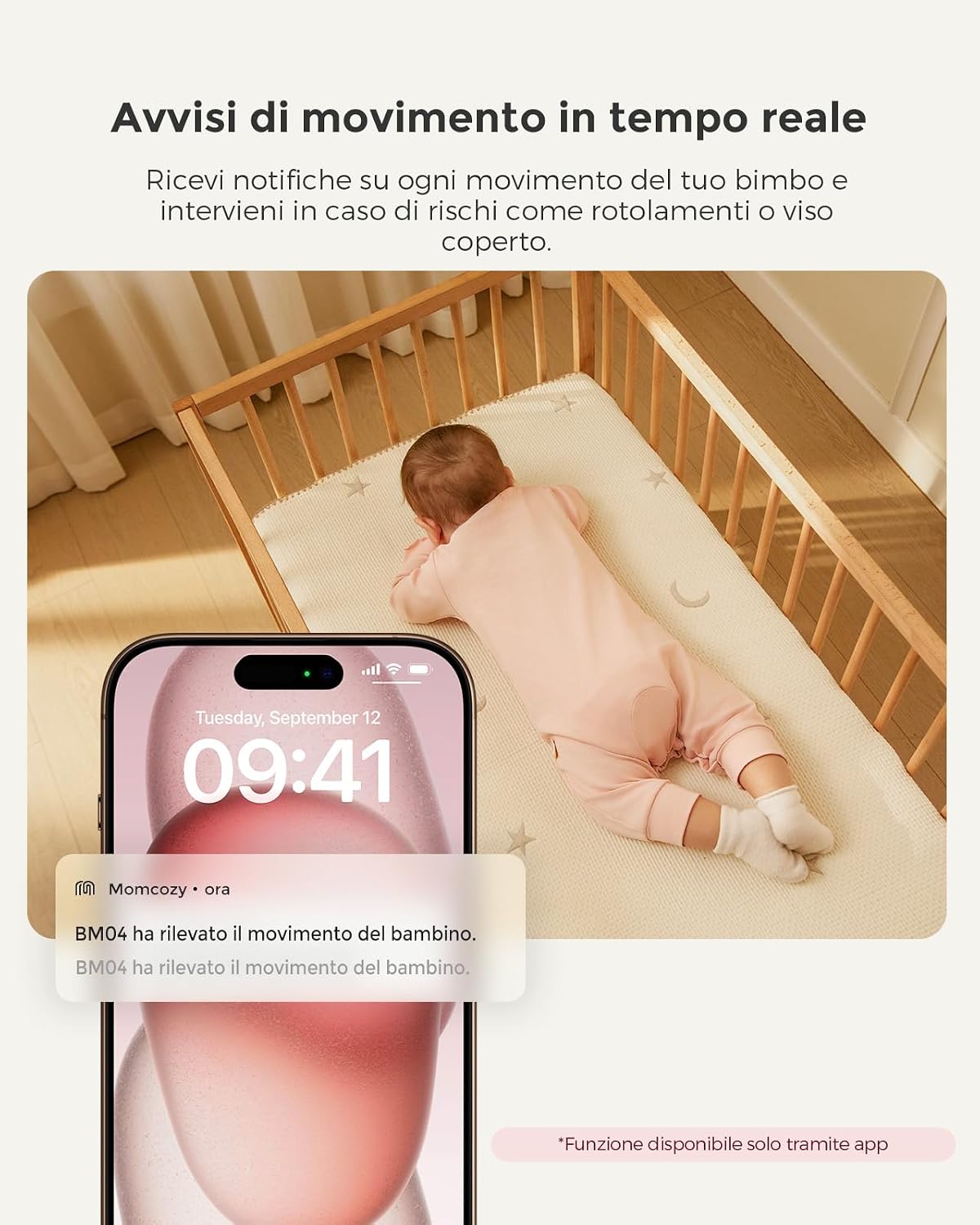 Detalle de Momcozy BM04: Monitoraggio video e audio per bambini con schermo da 5'' e connessione Smart WiFi