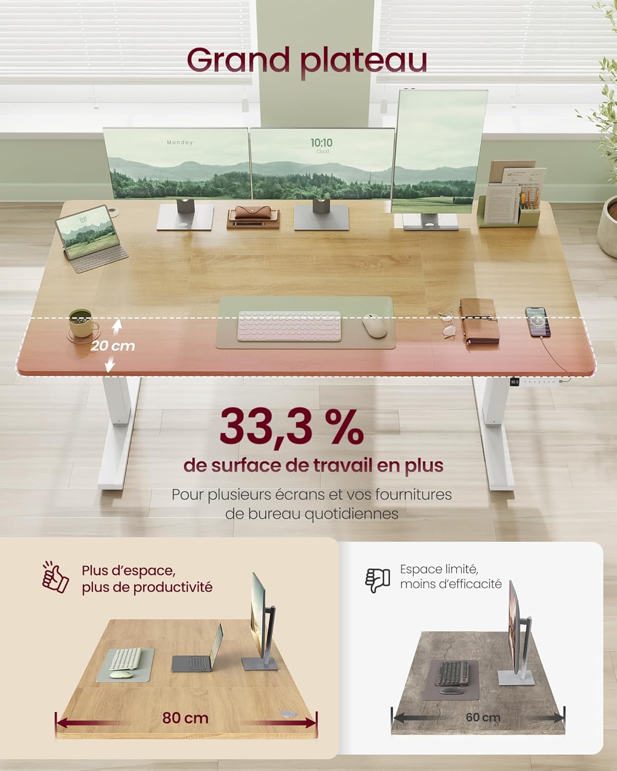 Thumbnail 3 de VASAGLE LSD146YA02 Bureau électrique réglable 160×80 cm ⌚