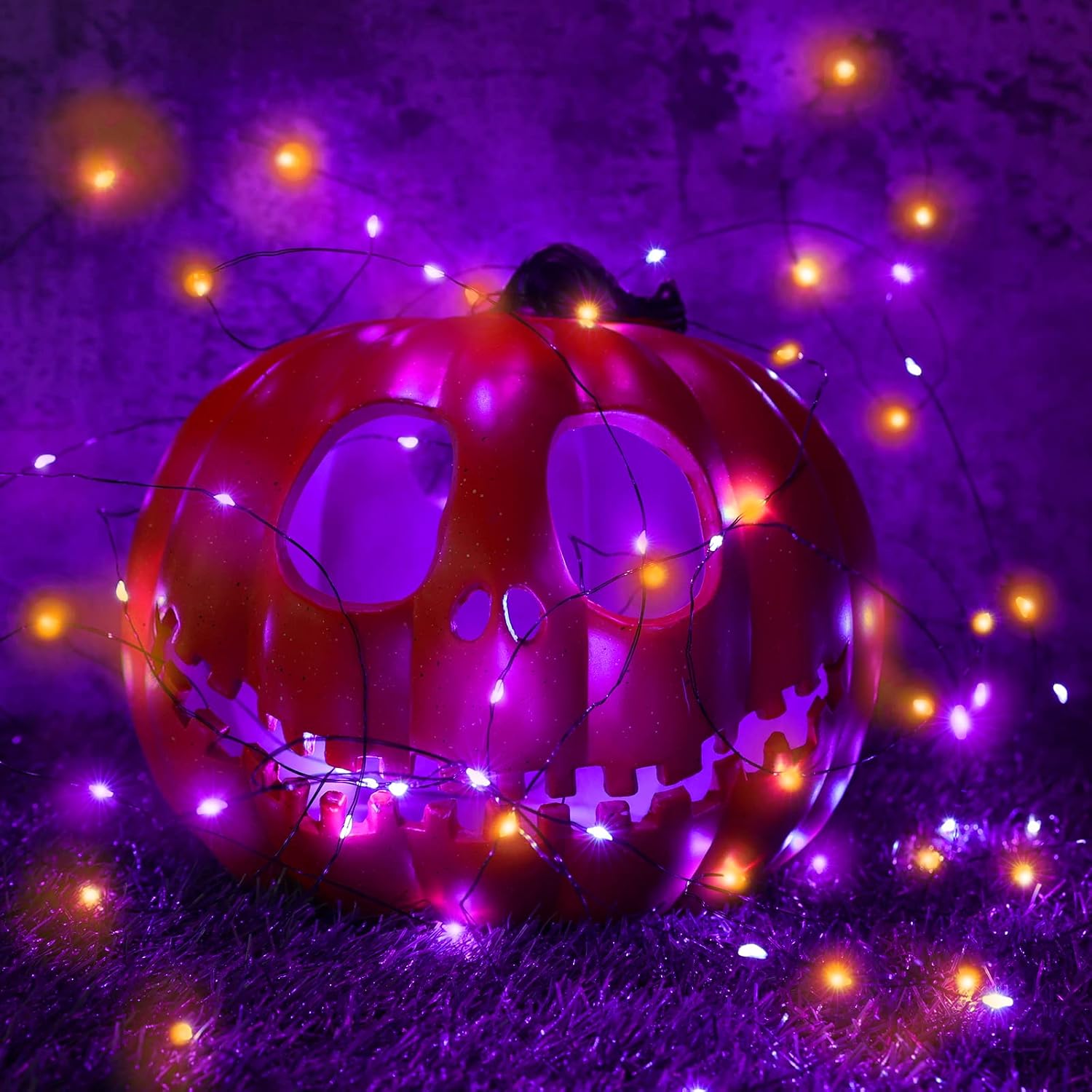 Detalle de Lomotech Orange & Purple Solar String Lights, 2-Pack, 200 LEDs, 8 Modes