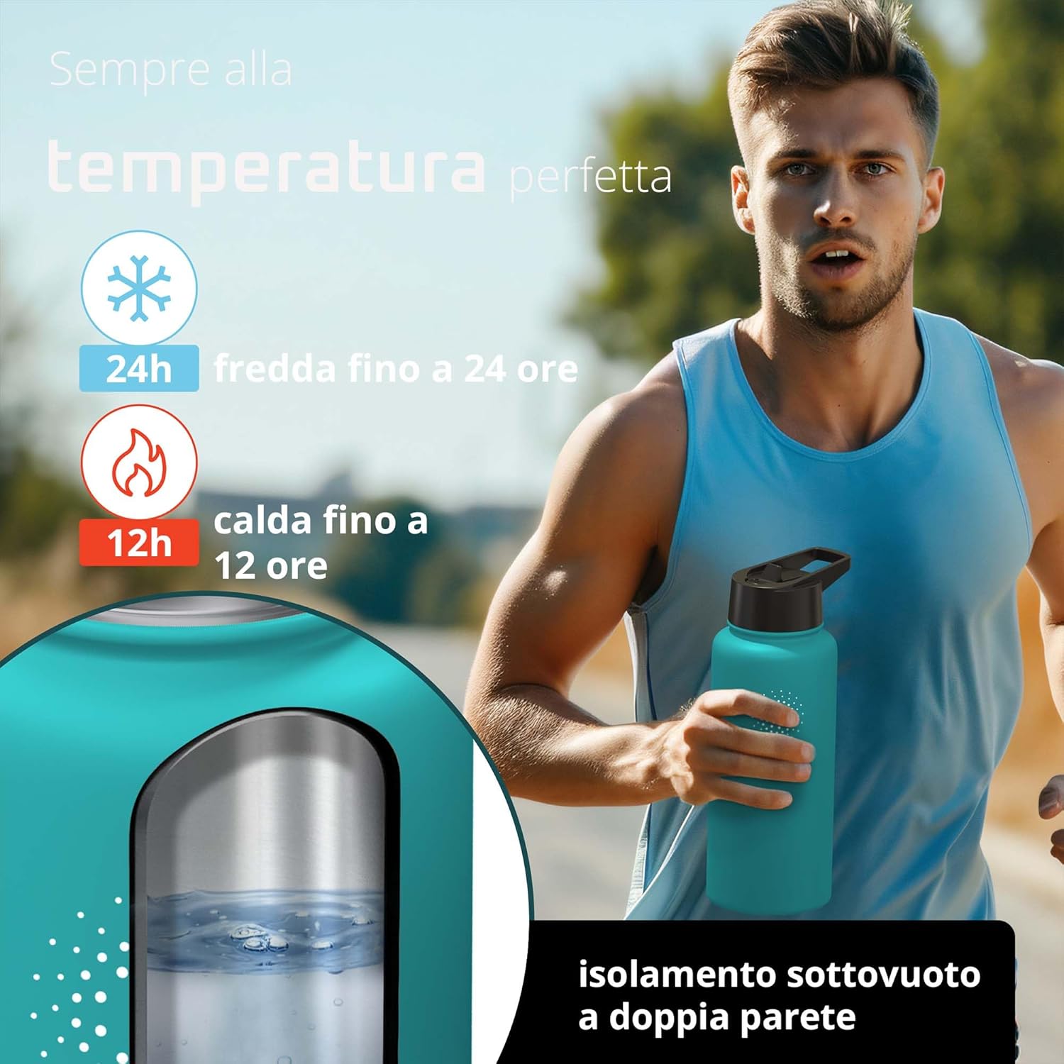 Thumbnail 3 de BeMaxx Active Flask Borraccia Termica 950 ml con Cannuccia e Tappi Antiderrame