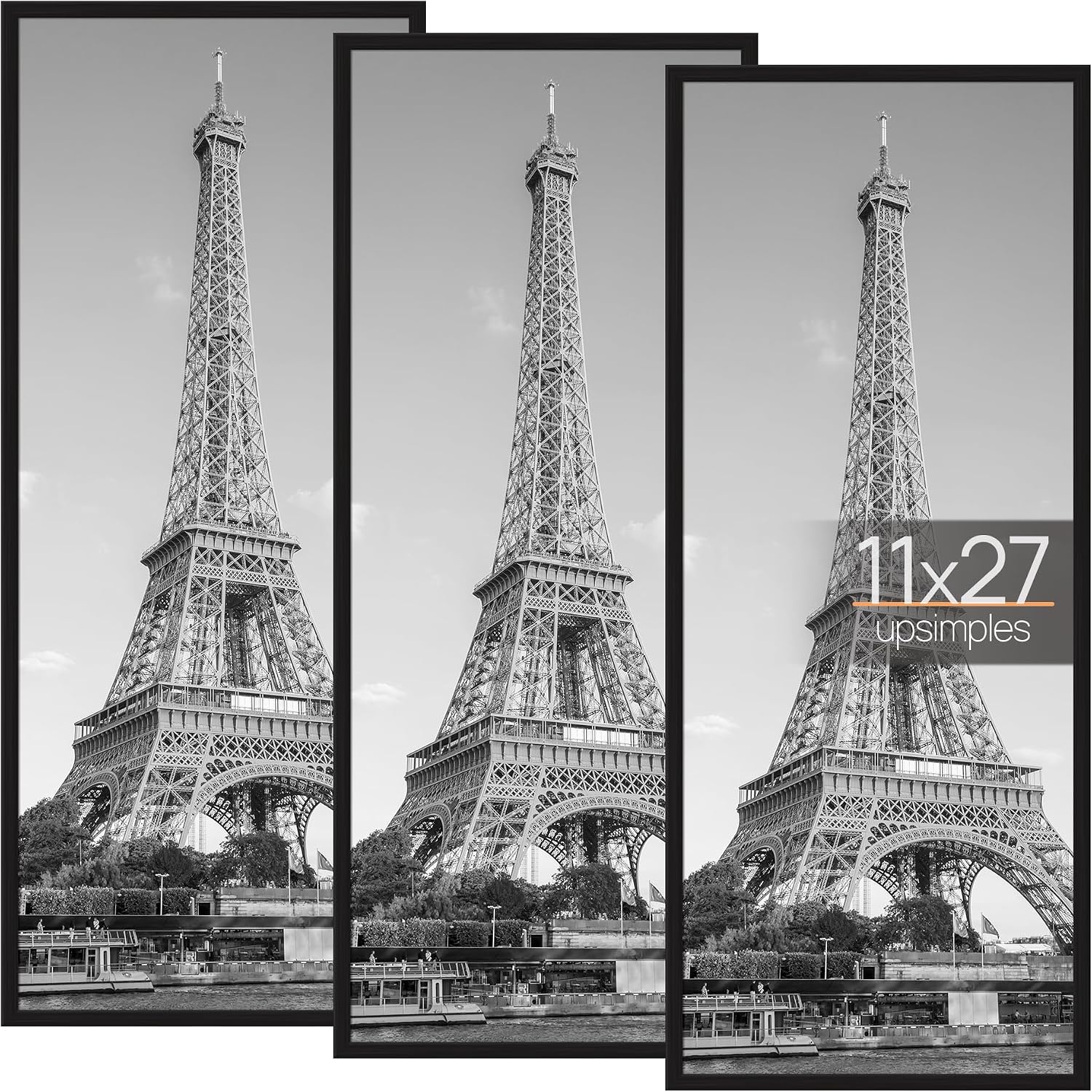 Detalle de upsimples 11x27 Picture Frame Black 3 Pack — Scratch-Proof Frames with Slide-In Strips for Gallery Walls