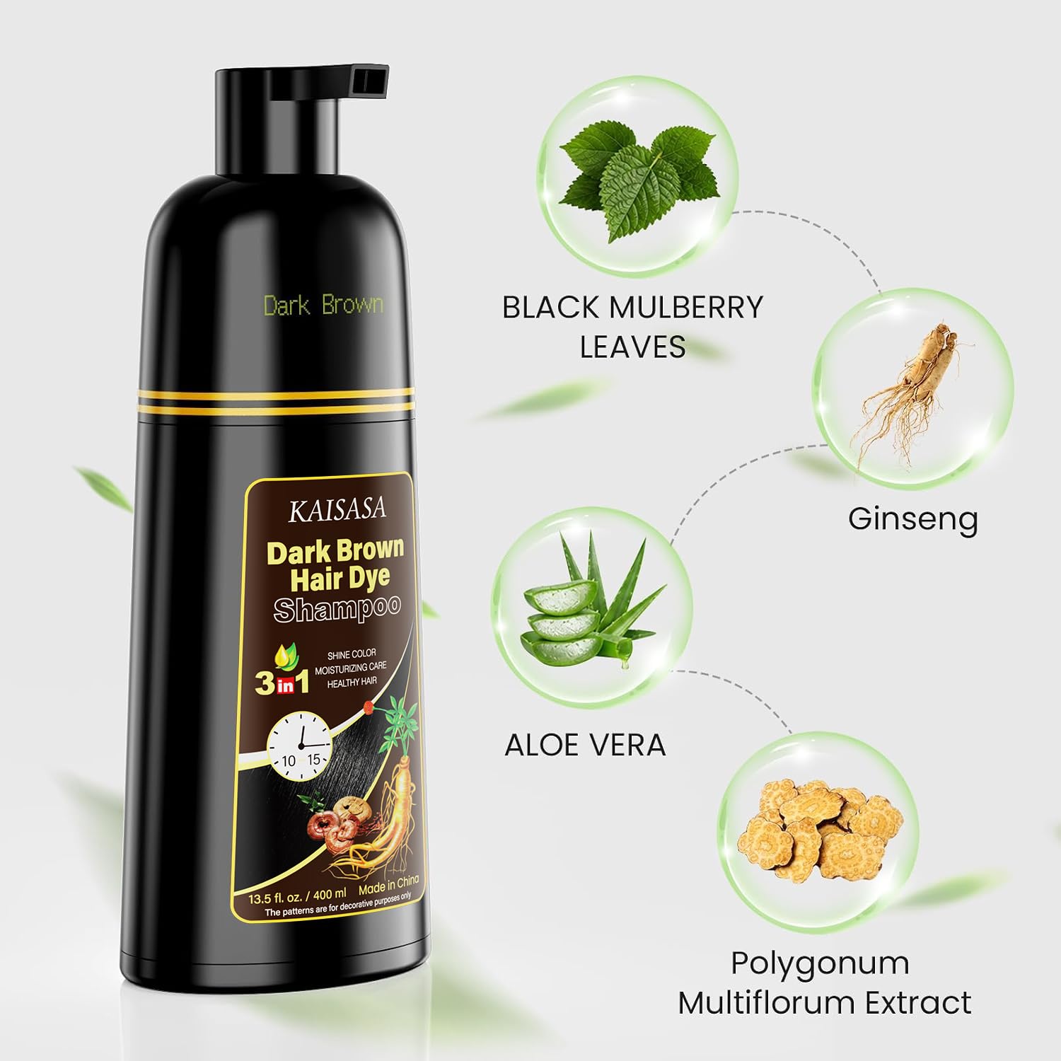 Detalle 2 de KAISASA Dark Brown 3-in-1 Hair Dye Shampoo for Gray Coverage