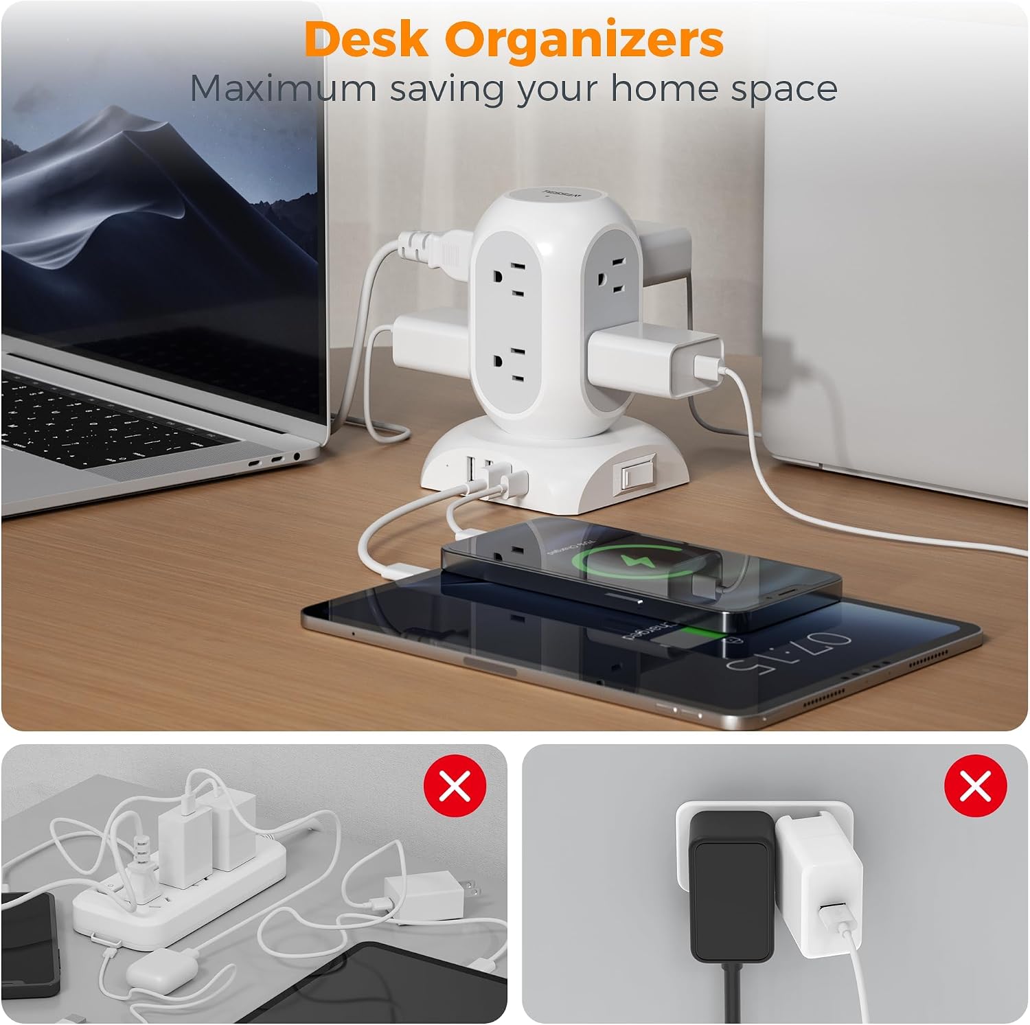 Thumbnail 5 de TESSAN TPS05-US-C Tower Power Bar with 8 AC Outlets, 4 USB Ports and 1050J Surge Protection