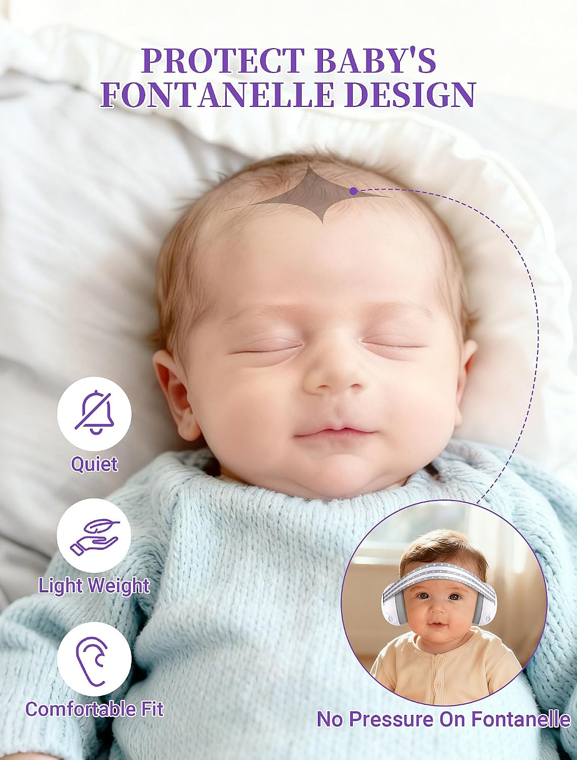 Detalle de HOIGRBOM 2-in-1 Baby Ear Muffs, 24 dB Noise Reduction, Adjustable Headband
