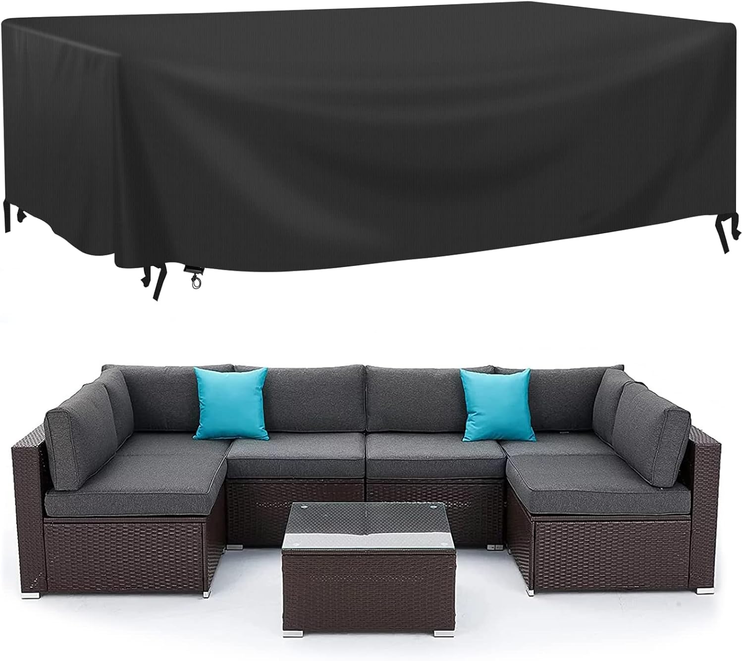 Detalle de Mokani Patio Furniture Cover, 420D Oxford, 95.2 × 63.7 × 39.3 in, Black