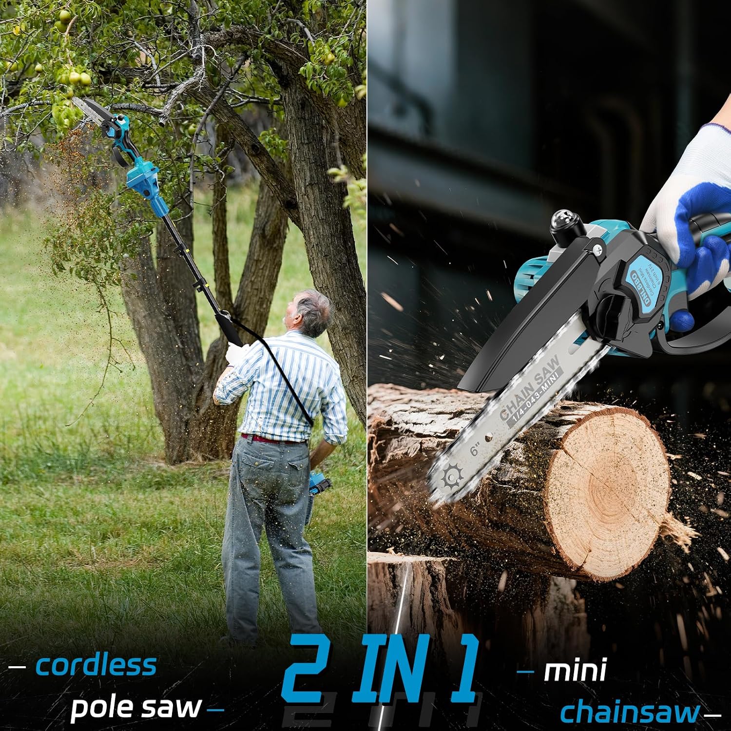 Detalle de DNLBBO DNLBBO-03 2-in-1 Mini Chainsaw and 6-Inch Pole Saw
