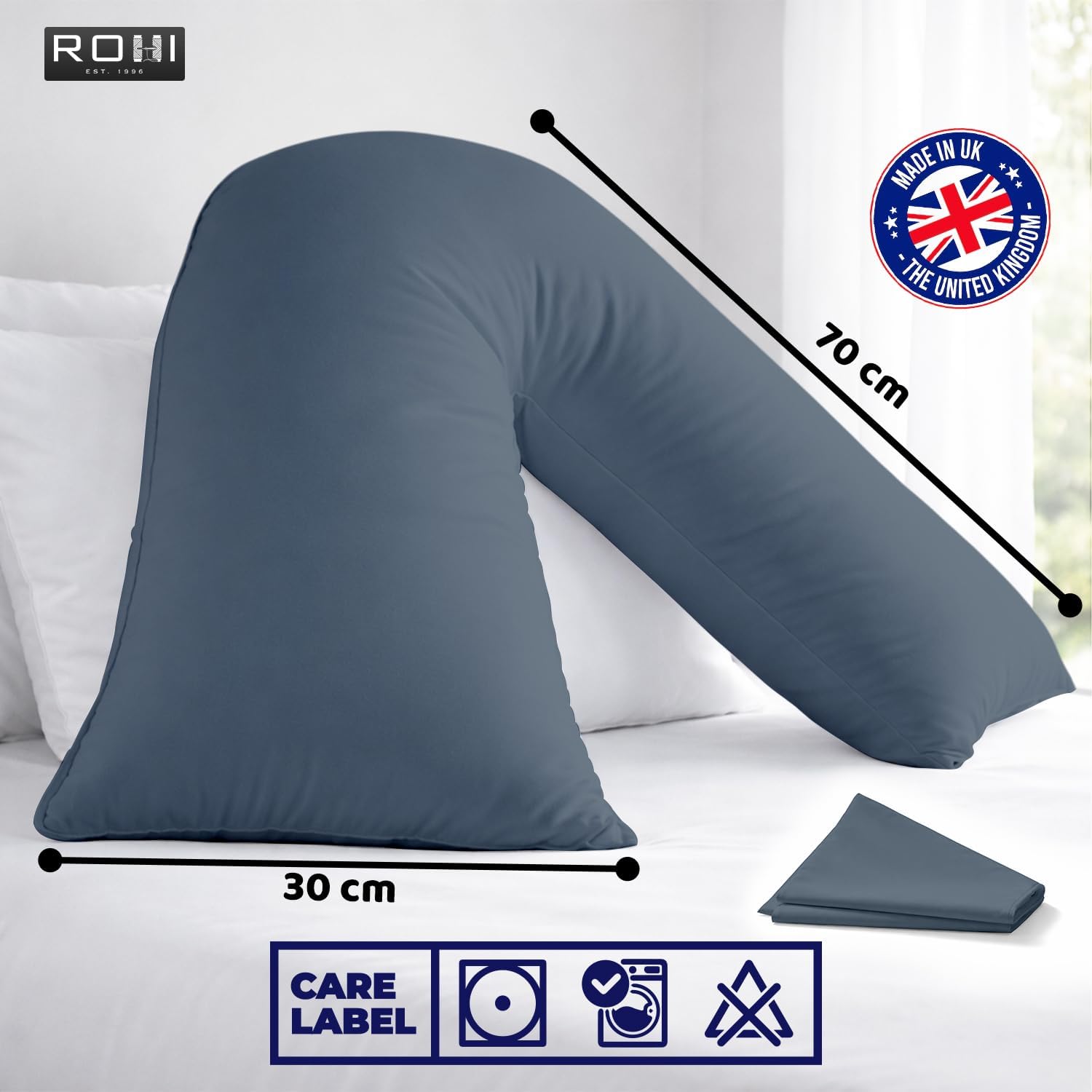 Thumbnail 6 de Rohi Orthopaedic V Pillow with Pillowcase – Anti Allergy Triangle Pillow for Adults (Grey)