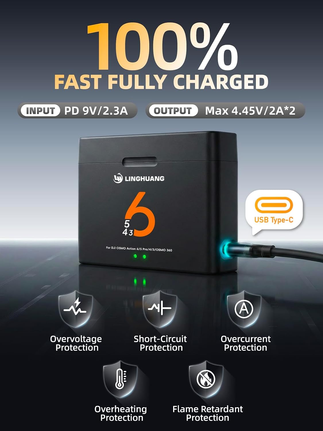 Detalle de OSMO Action 5 Pro Battery & Fast Charger Set (2 Pack) with 2100mAh Batteries and PD 9V Quick Charge