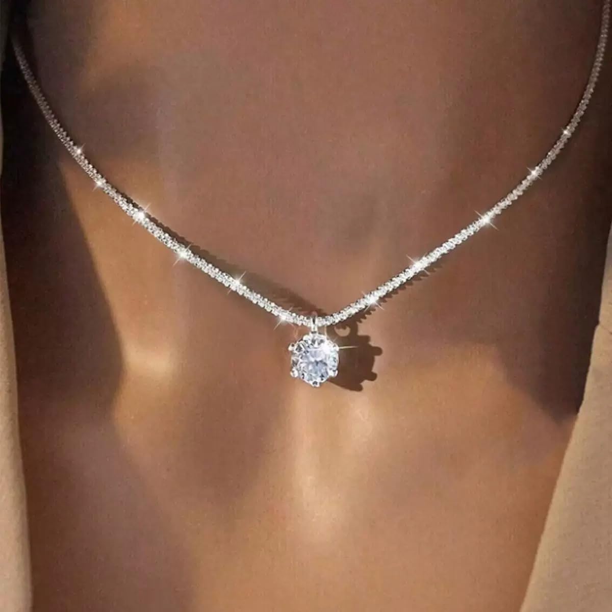 Thumbnail 1 de Meteorstarry Damenkette aus 925 Silber mit rosa/weiß/grünem Kristall-Anhänger