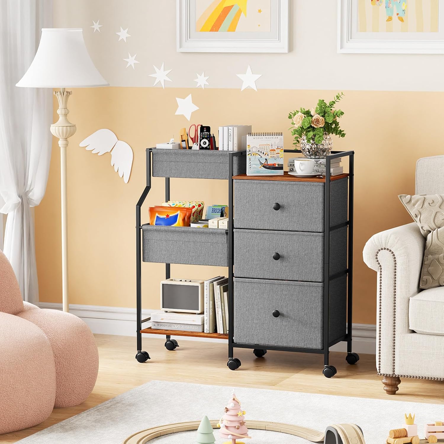 Thumbnail 5 de Modanais Baby Diaper Caddy Organizer Cart (3-Tier Rolling Utility Cart with Dividers & Drawers)