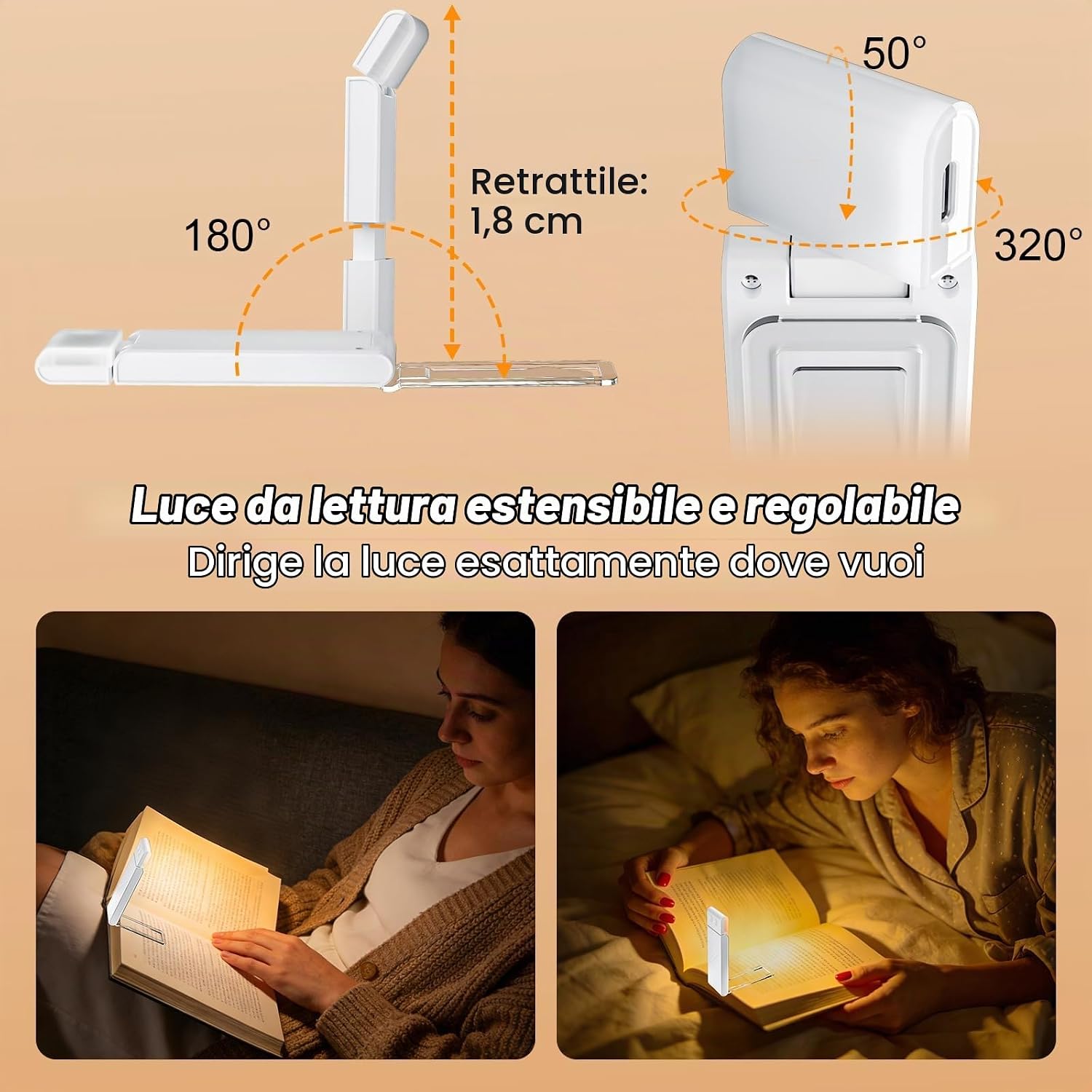 Detalle de Yuinzin Lampada da Lettura per Letto con Clip – Asta Regolabile e Testa Girevole 320°, 5Lum+Dimmer, 3 Temperature Colore