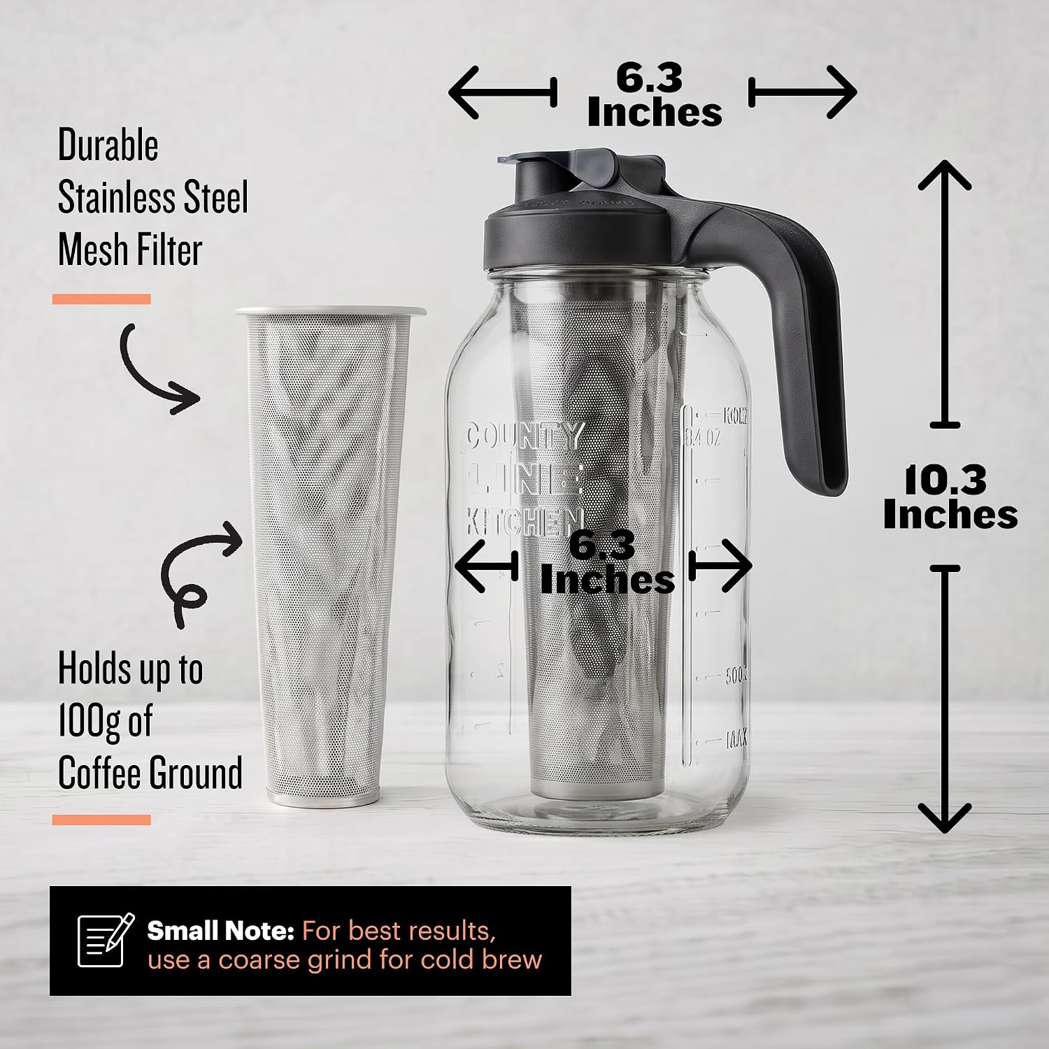 Thumbnail 1 de County Line Kitchen Glass Cold Brew Coffee Maker with Lid – 2 Quart (64 oz)