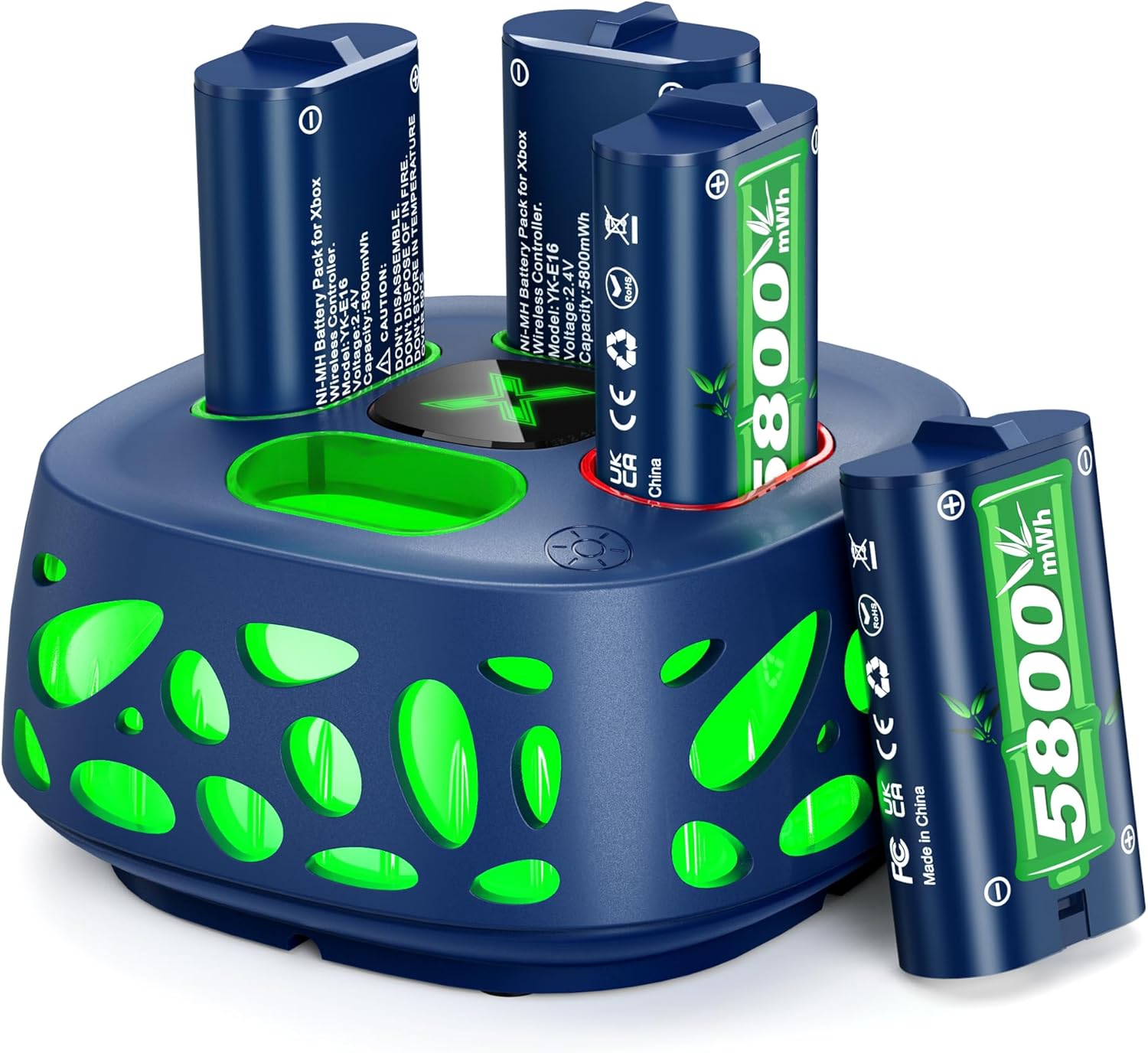 Detalle de 5800mWh Rechargeable Battery Pack for Xbox One & Xbox Series S/X with RGB Charging Station (4 Batteries)