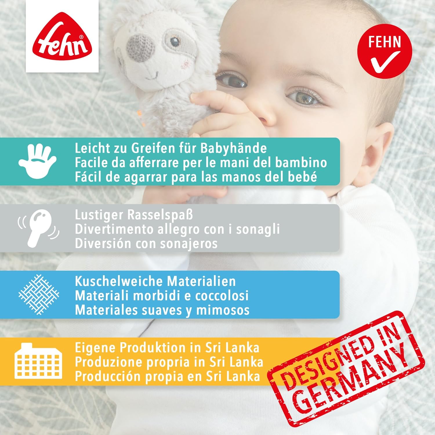 Detalle 2 de Fehn 058154 Ring-Greifling Lama: giocattolo da afferrare con sonaglio per neonati