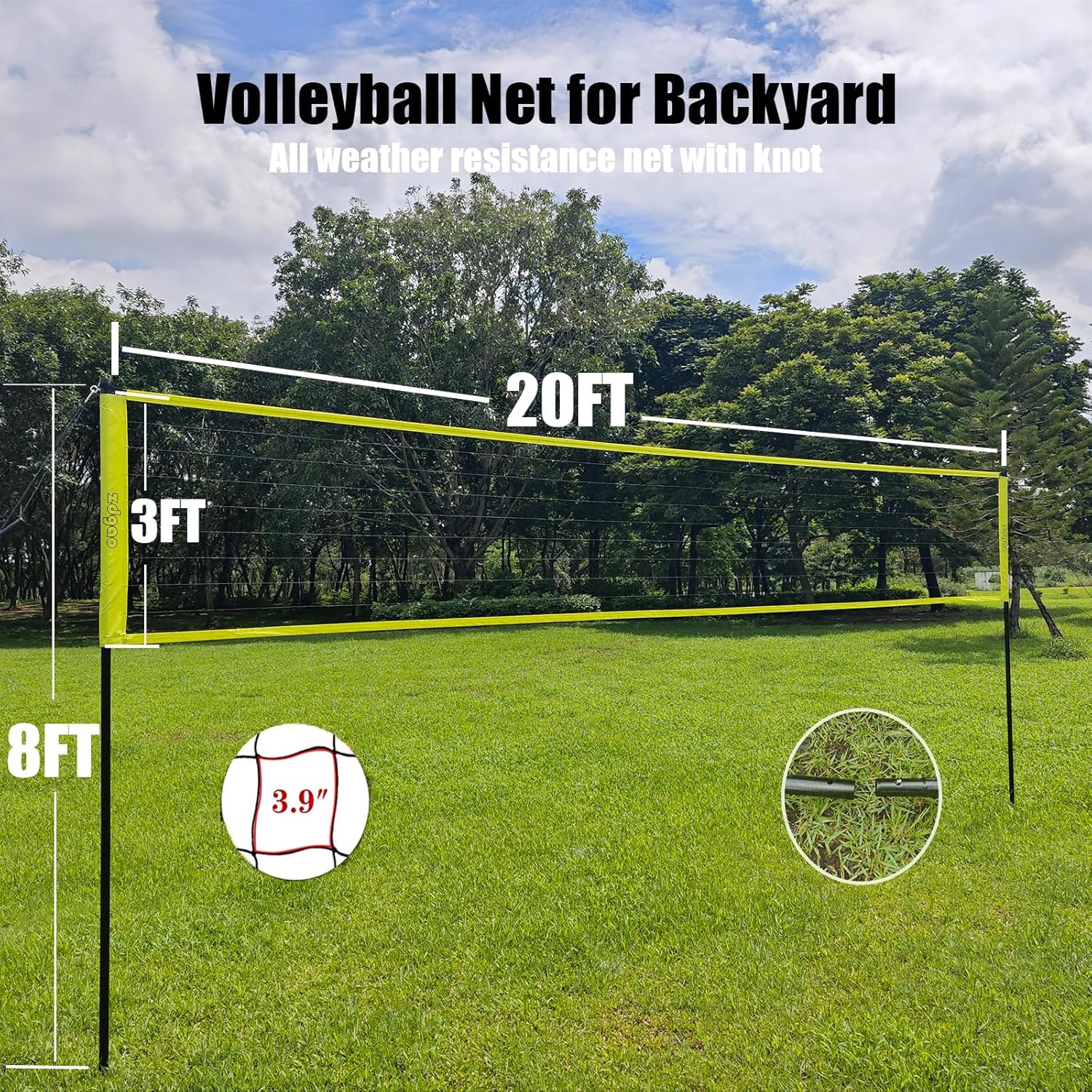 Thumbnail 3 de Outdoor Portable Volleyball Net System with Adjustable Height Poles (20' x 3')