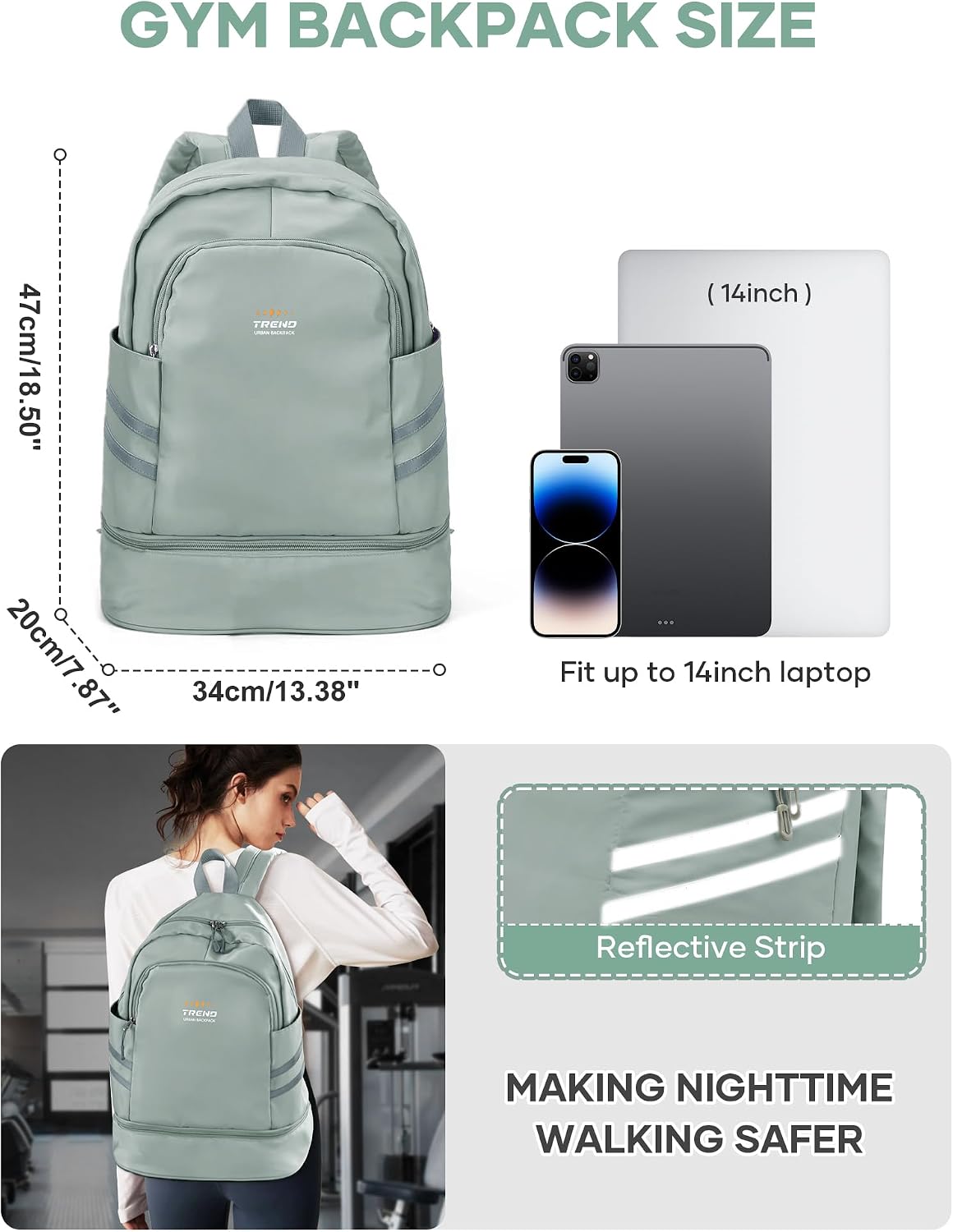 Detalle 2 de SZLX Gym Backpack for Women with Shoes Compartment – Waterproof Foldable Travel & Gym Bag
