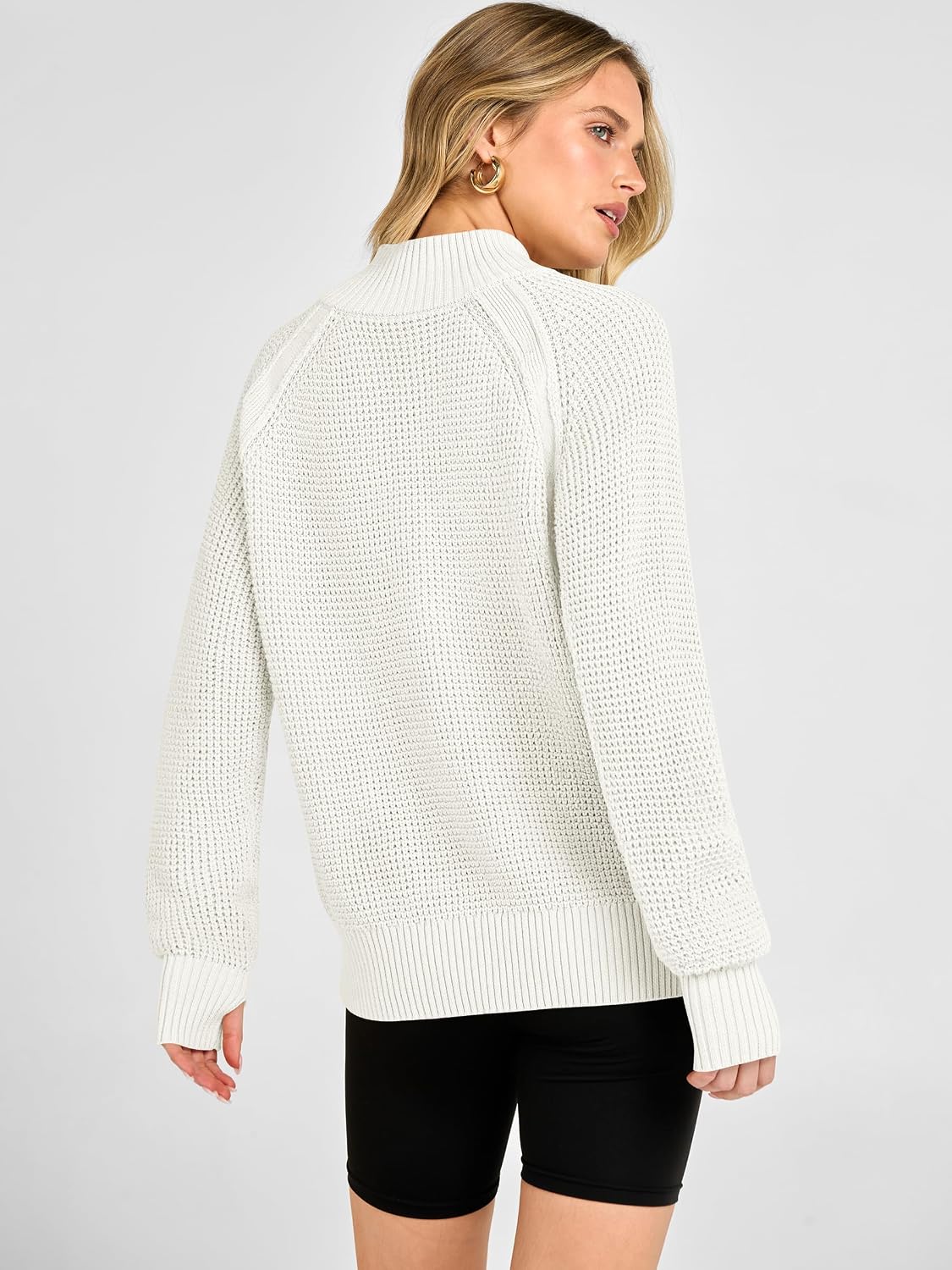 Detalle de ANRABESS Quarter-Zip Sweater in Waffle Knit