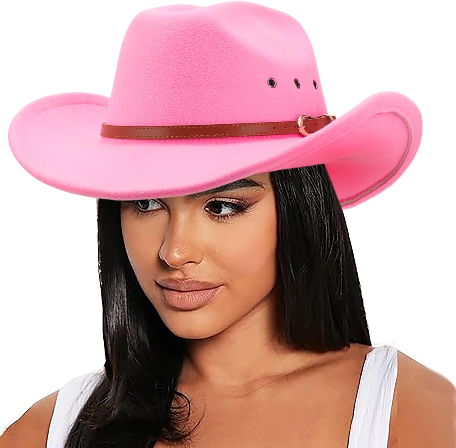Thumbnail 2 de DRESHOW Cowboyhut für Damen & Herren – Western Fedora aus Filz mit breiter Krempe und Schnallengürtel (unisex)