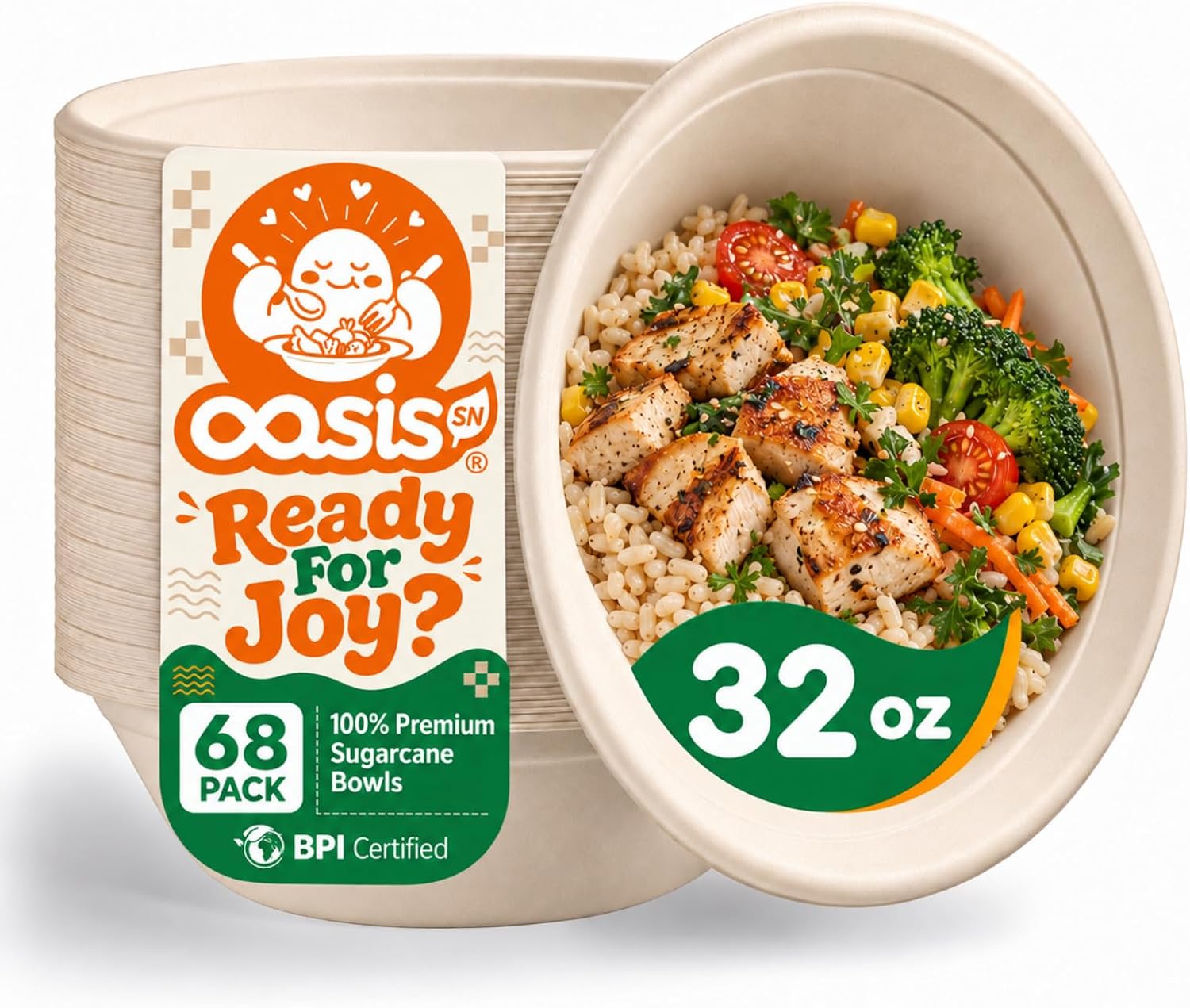 Detalle de OasisSN YW-00 32 oz Disposable Paper Bowls, 68-Pack, Compostable