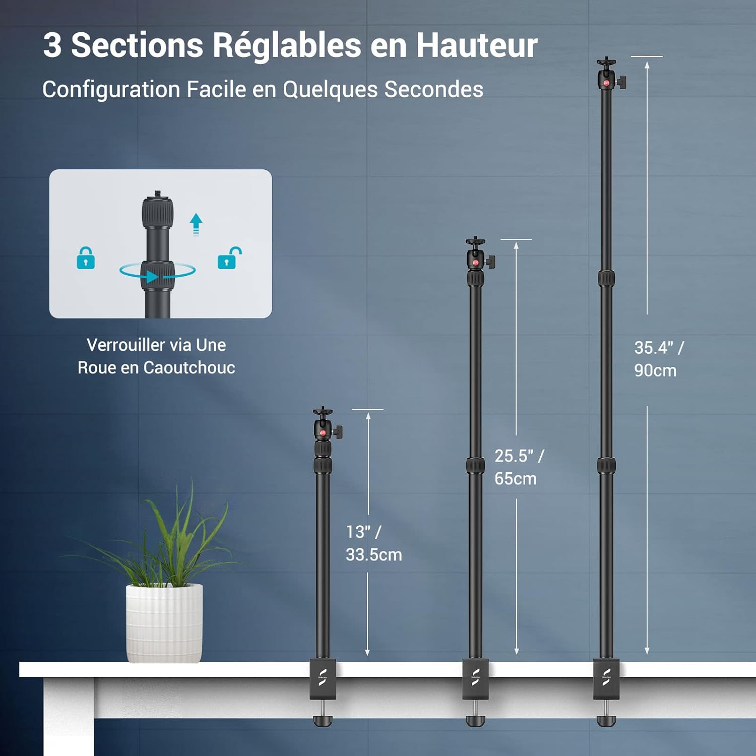 Thumbnail 1 de SMALLRIG Support de table avec rotule 1/4" et pince C (3488) — montage photo et éclairage réglable