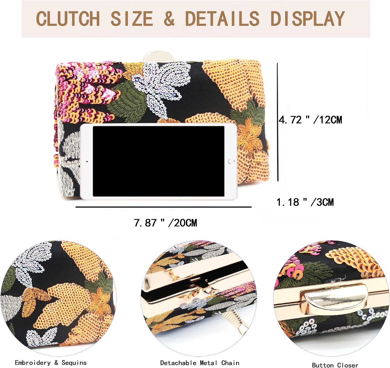 Detalle 1 de ATQCOL Embroidered Clutch Purse 7.87-Inch