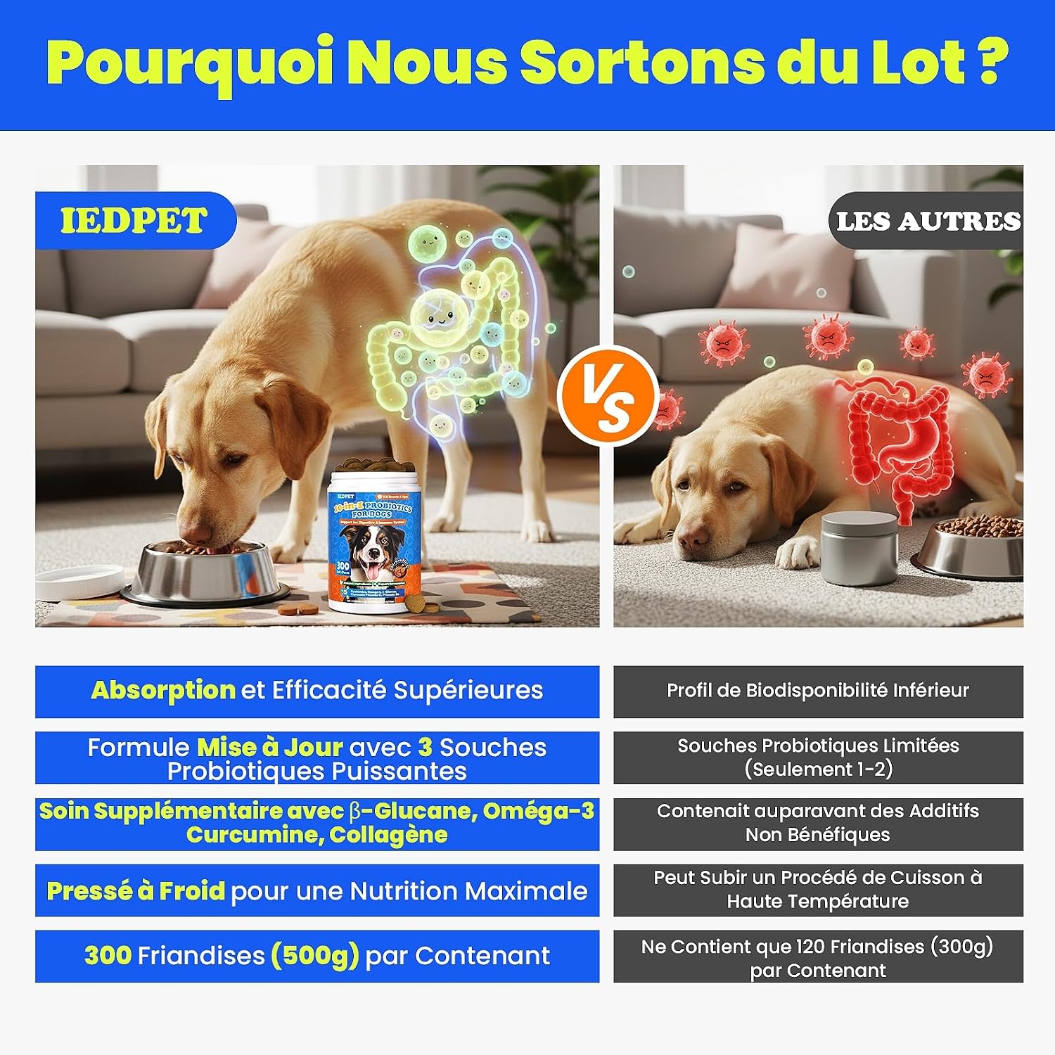 Detalle de IEDPET probiotique chien, probiotica voor honden met prebiotica, 500 g